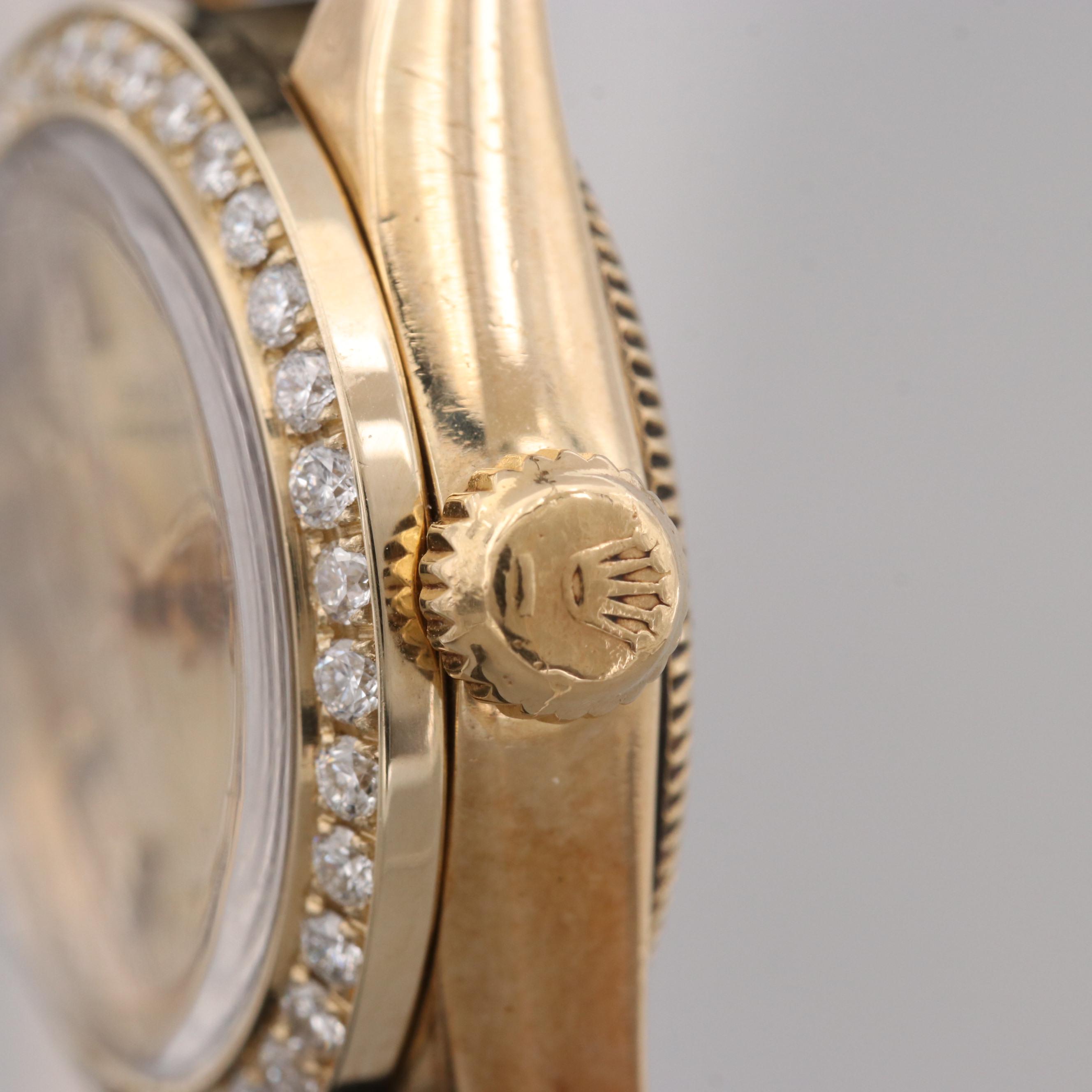 Rolex Oyster Perpetual 14K Yellow Gold Automatic Watch With Diamond Bezel