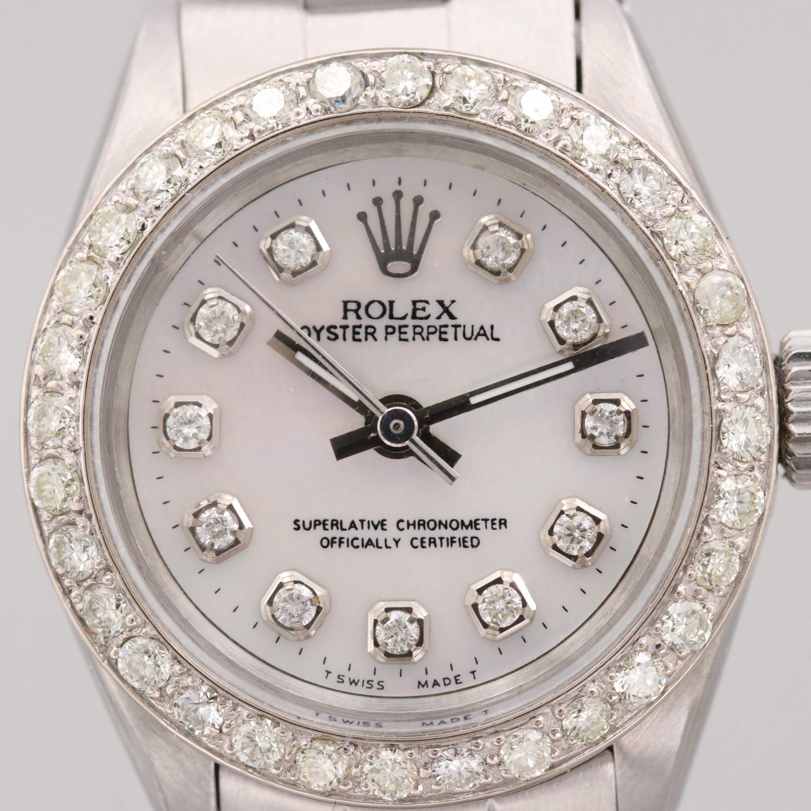 Rolex Oyster Perpetual Automatic Watch With 1.01 CTW Diamond Dial and Bezel