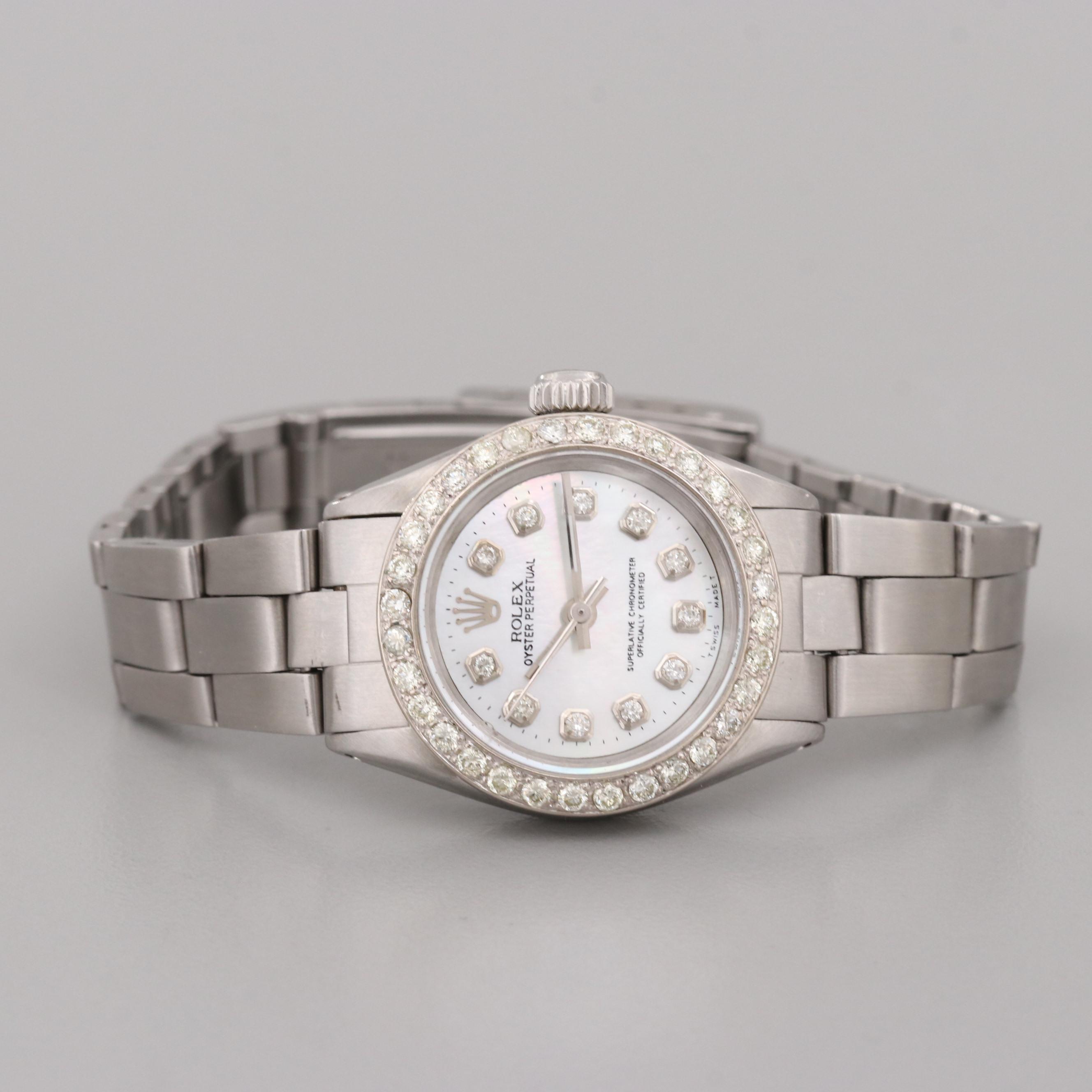 Rolex Oyster Perpetual Automatic Watch With 1.01 CTW Diamond Dial and Bezel
