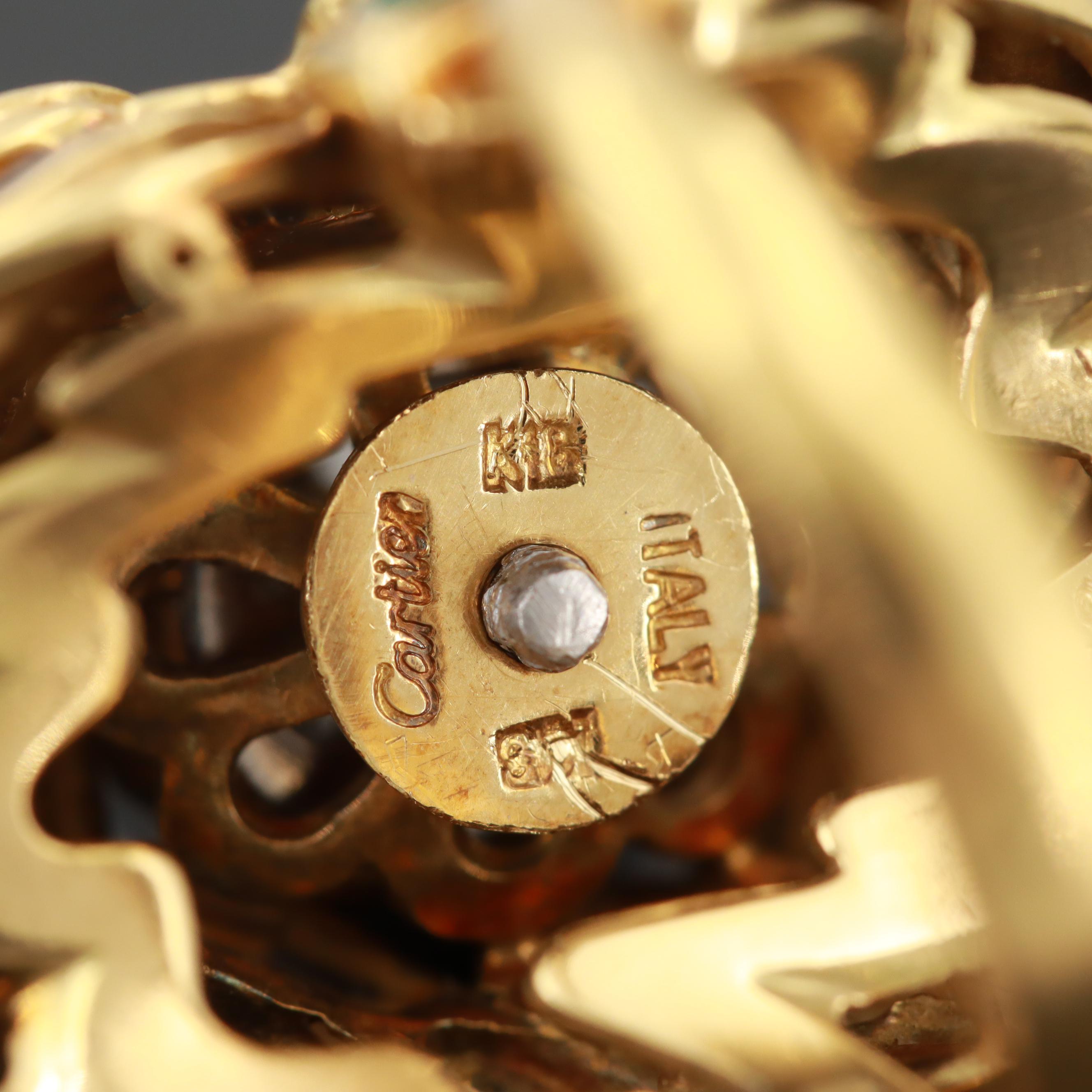 Circa 1960 Cartier 18K Yellow Gold Diamond and Enamel Bombé Ring