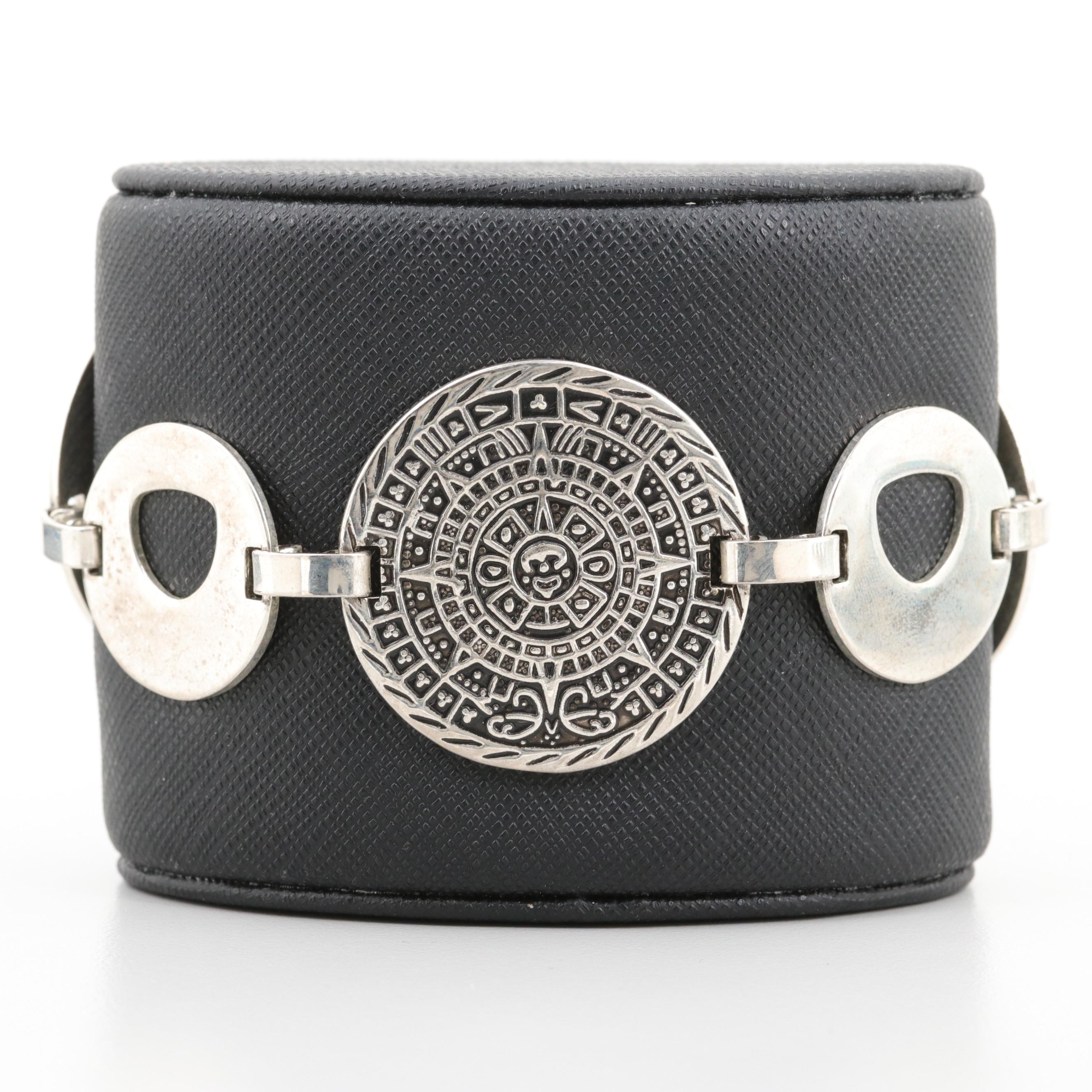 Sterling Silver Mayan Calendar Motif Bracelet