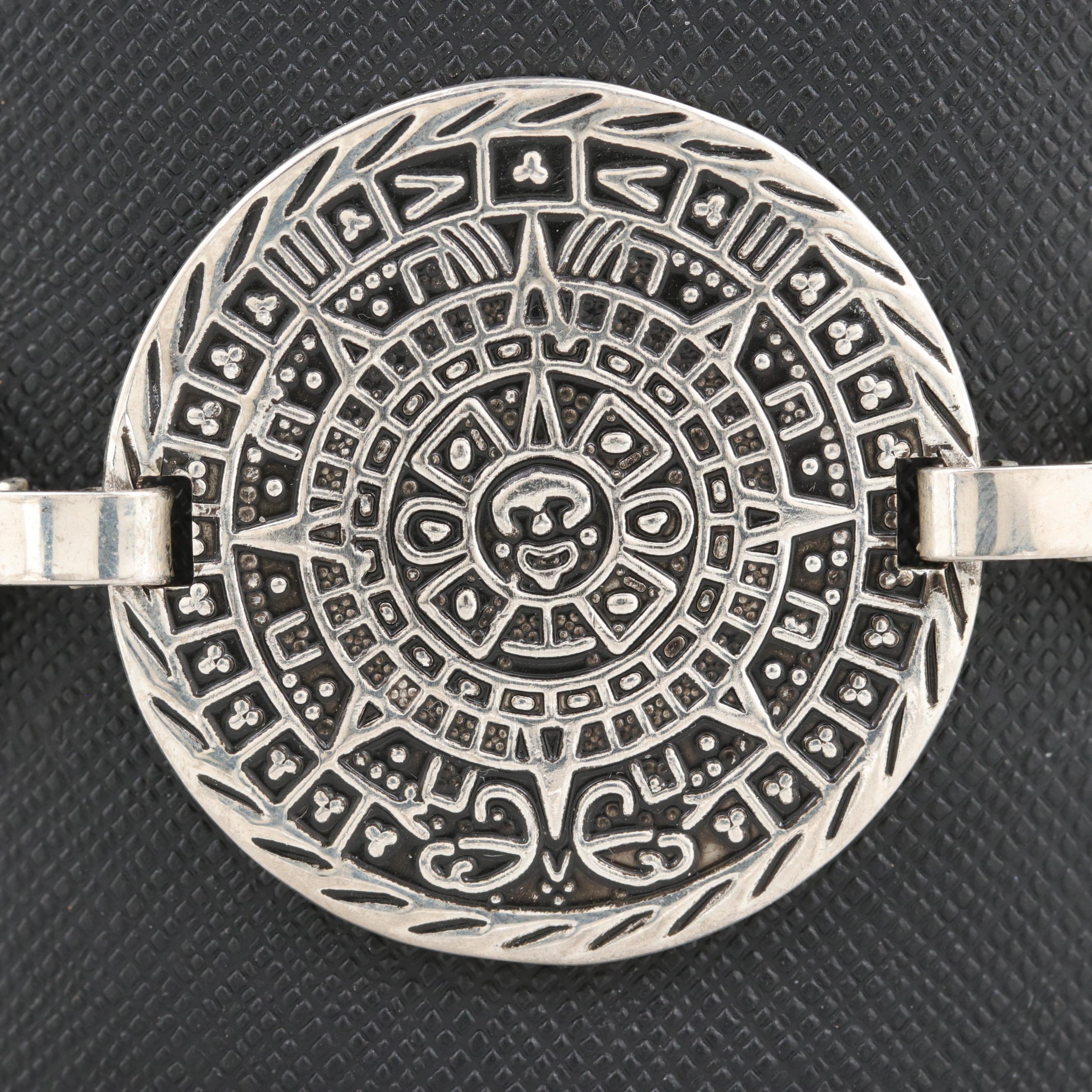 Sterling Silver Mayan Calendar Motif Bracelet