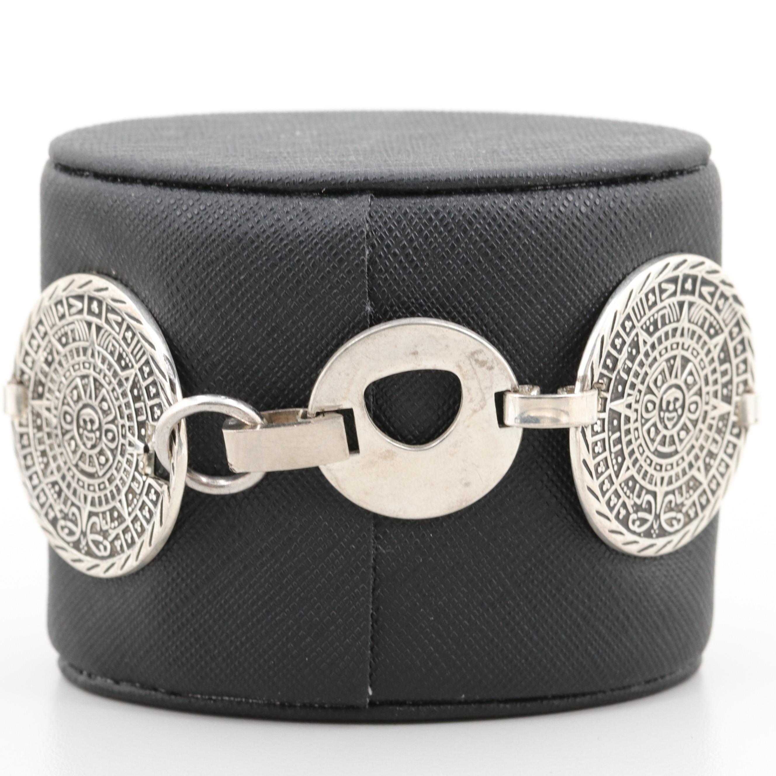 Sterling Silver Mayan Calendar Motif Bracelet