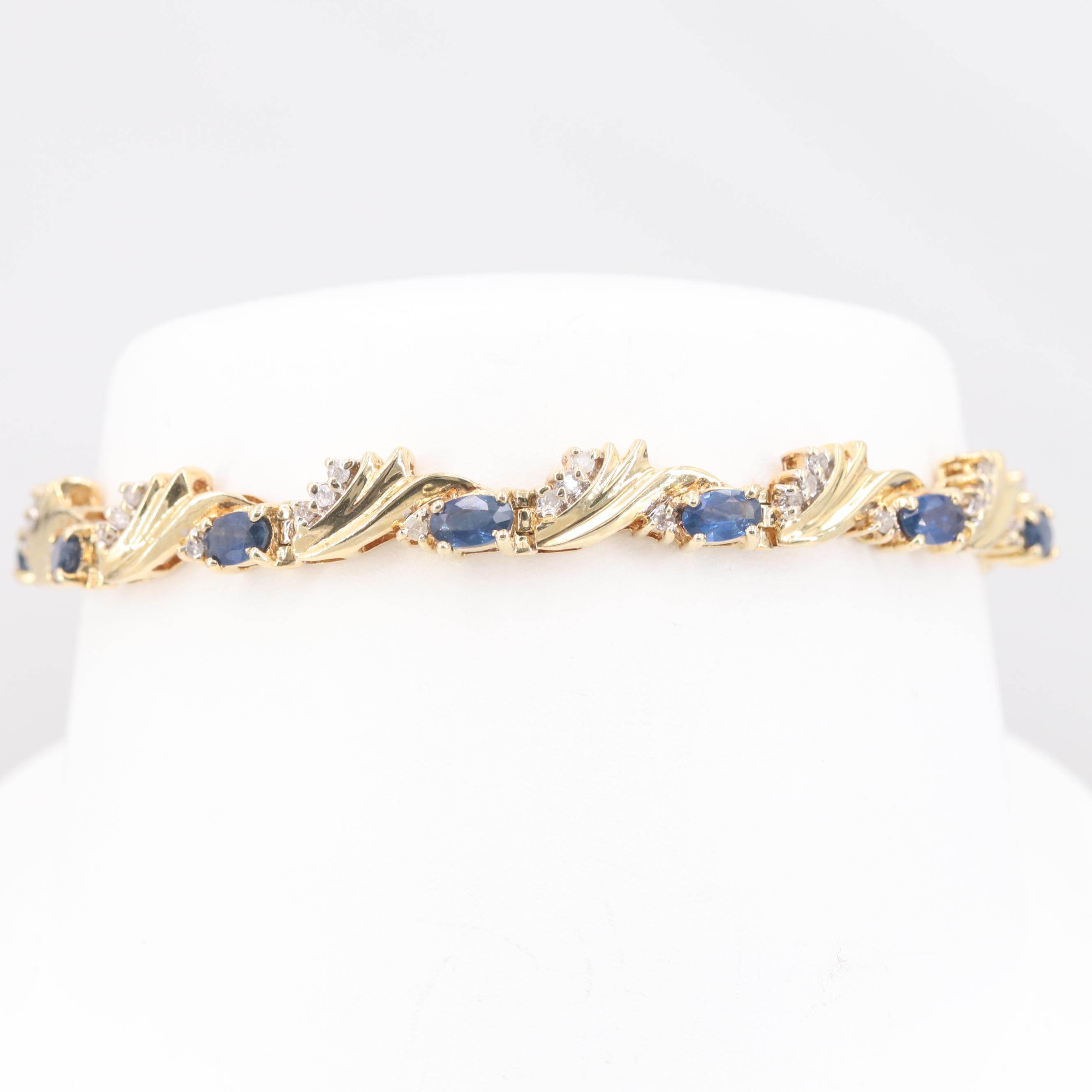 14K Yellow Gold Sapphire and Diamond Bracelet