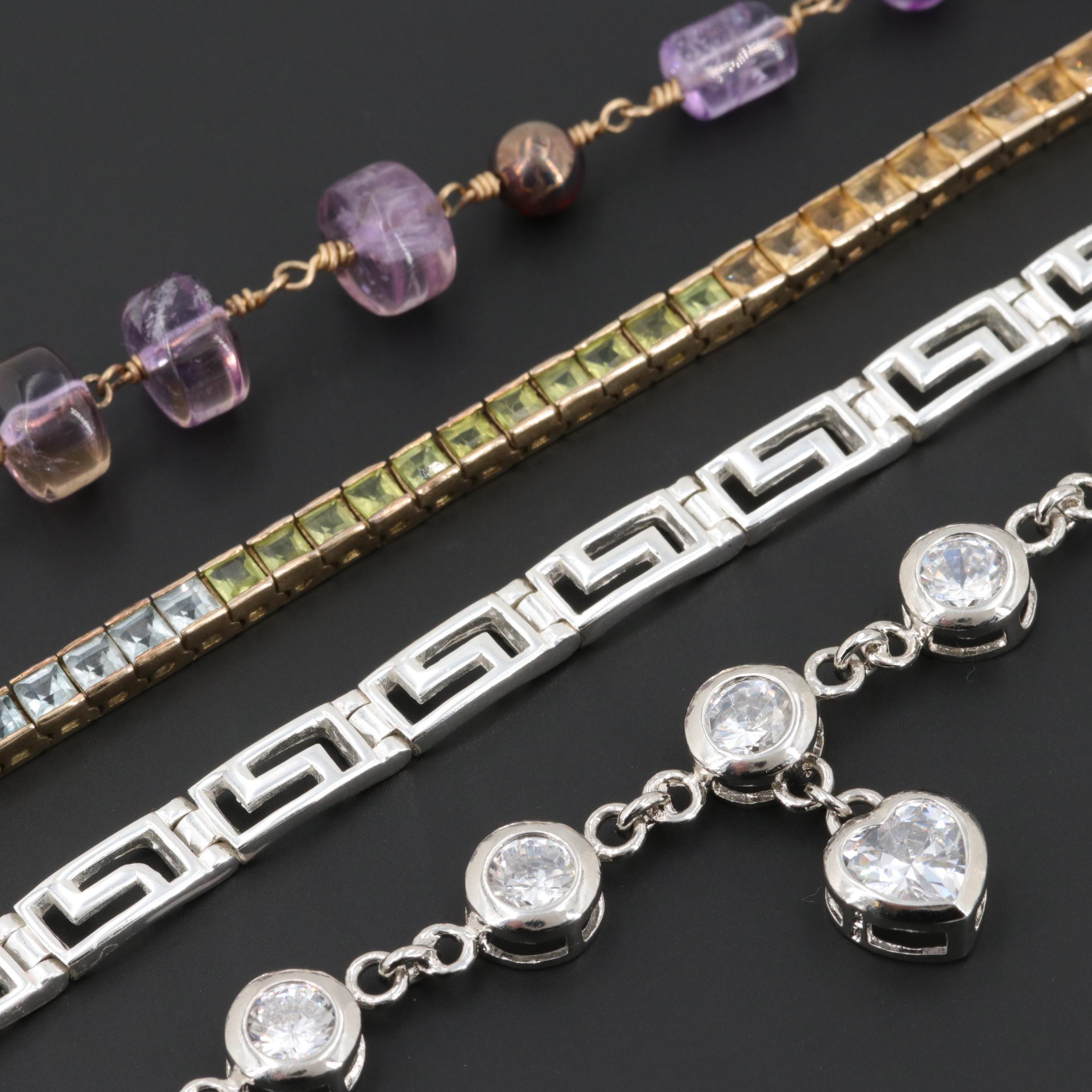 Sterling Silver Gemstone and Cubic Zirconia Bracelets