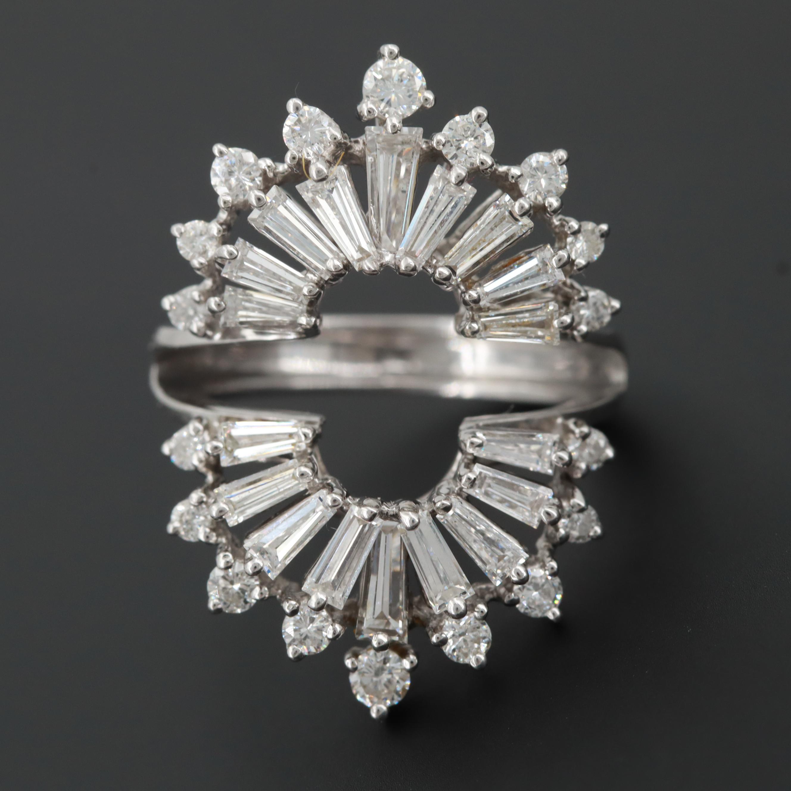 Circa 1950 14K White Gold 2.32 CTW Diamond Ballerina Style Ring Jacket