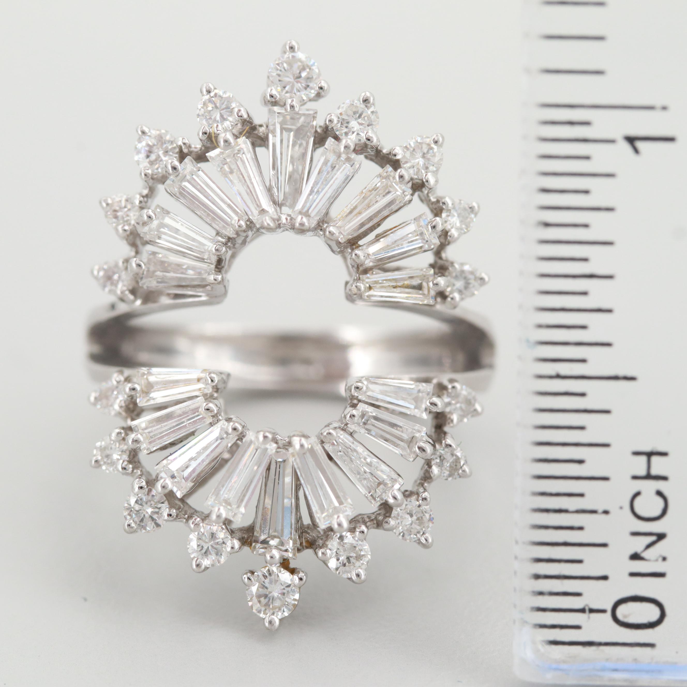 Circa 1950 14K White Gold 2.32 CTW Diamond Ballerina Style Ring Jacket