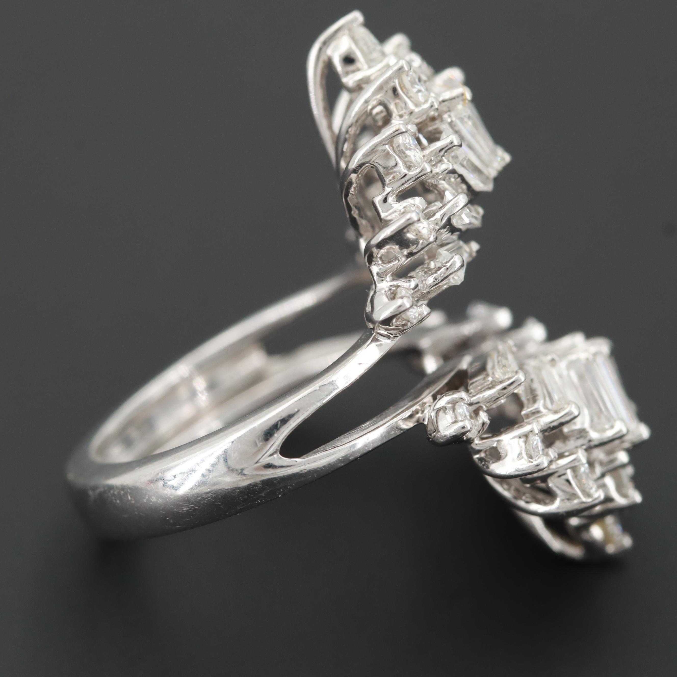 Circa 1950 14K White Gold 2.32 CTW Diamond Ballerina Style Ring Jacket