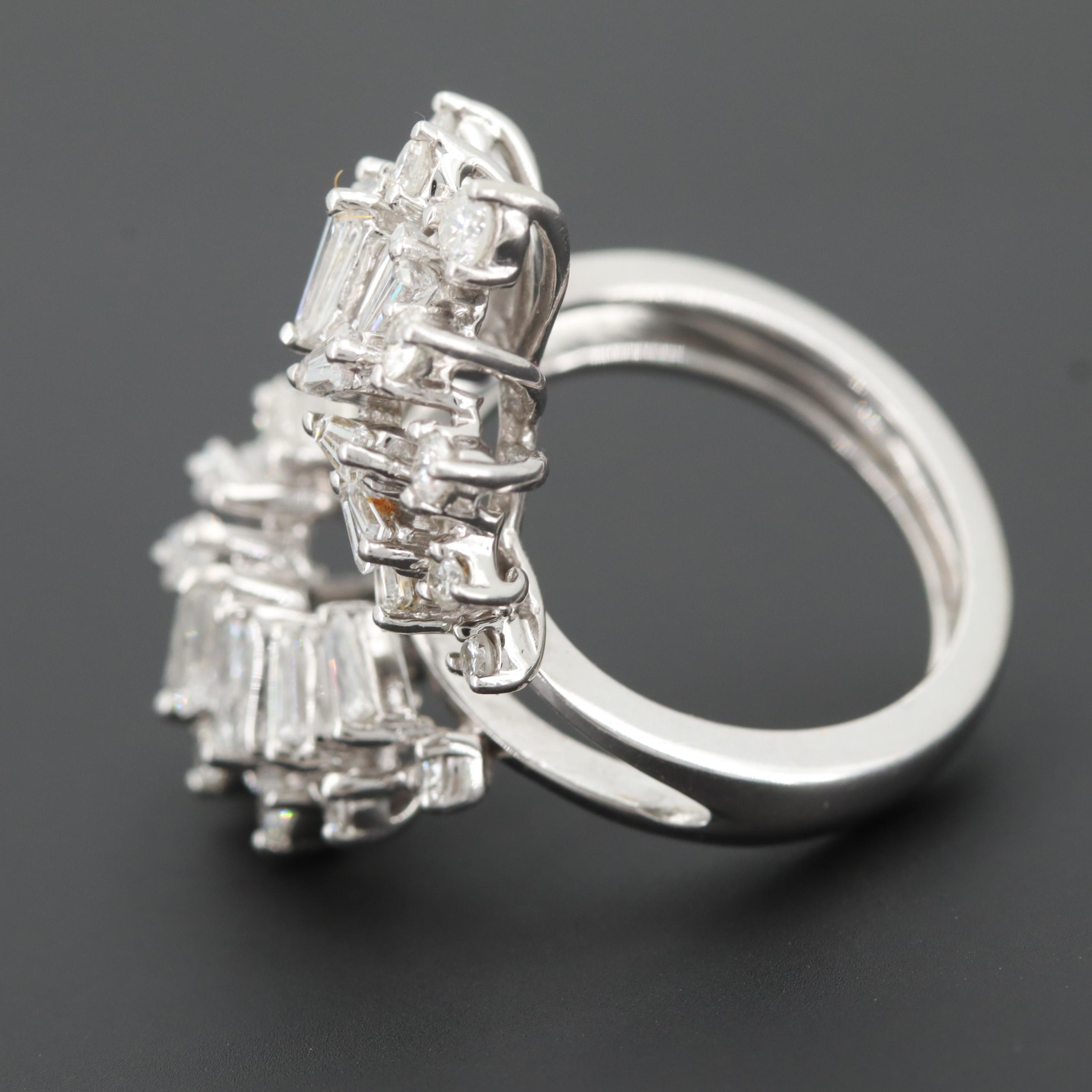 Circa 1950 14K White Gold 2.32 CTW Diamond Ballerina Style Ring Jacket