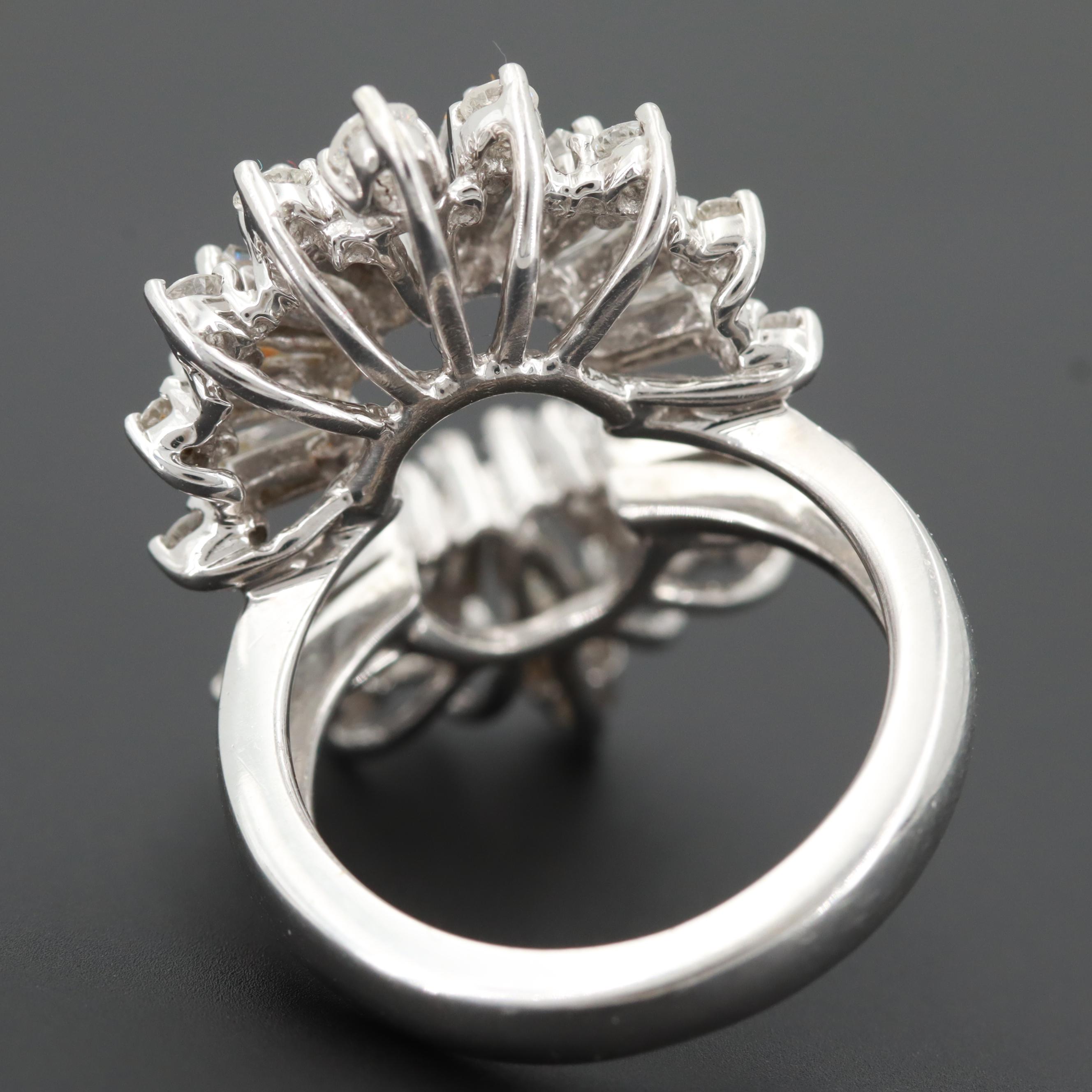 Circa 1950 14K White Gold 2.32 CTW Diamond Ballerina Style Ring Jacket