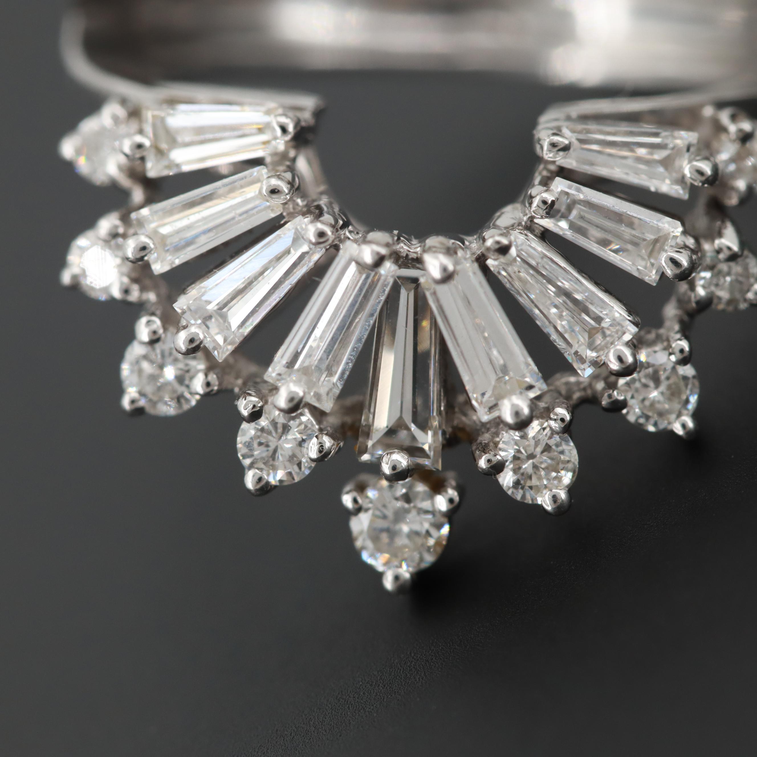 Circa 1950 14K White Gold 2.32 CTW Diamond Ballerina Style Ring Jacket