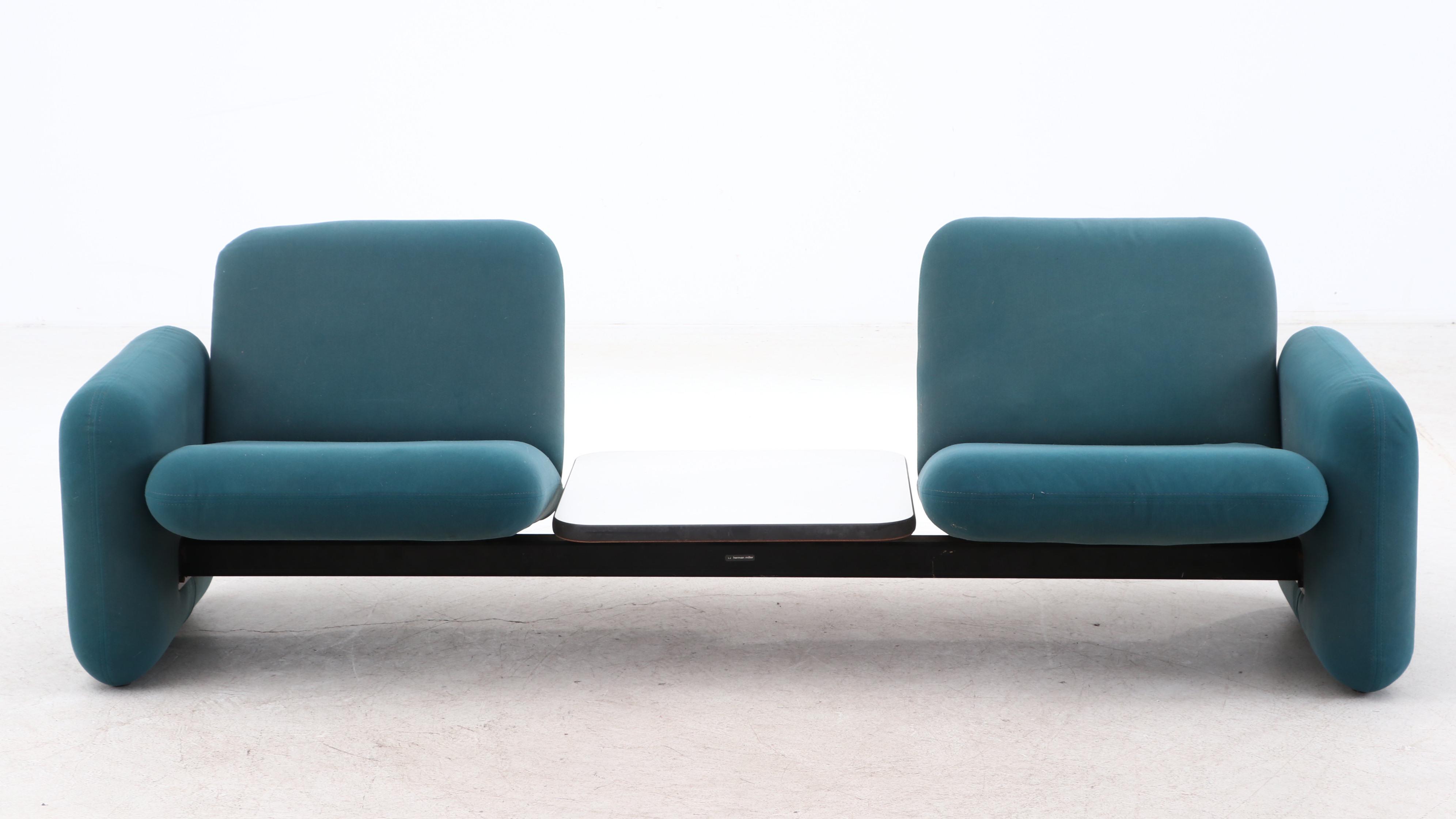 Ray Wilkes for Herman Miller "Chiclet" Wool Upholstered Chairs with Center Table