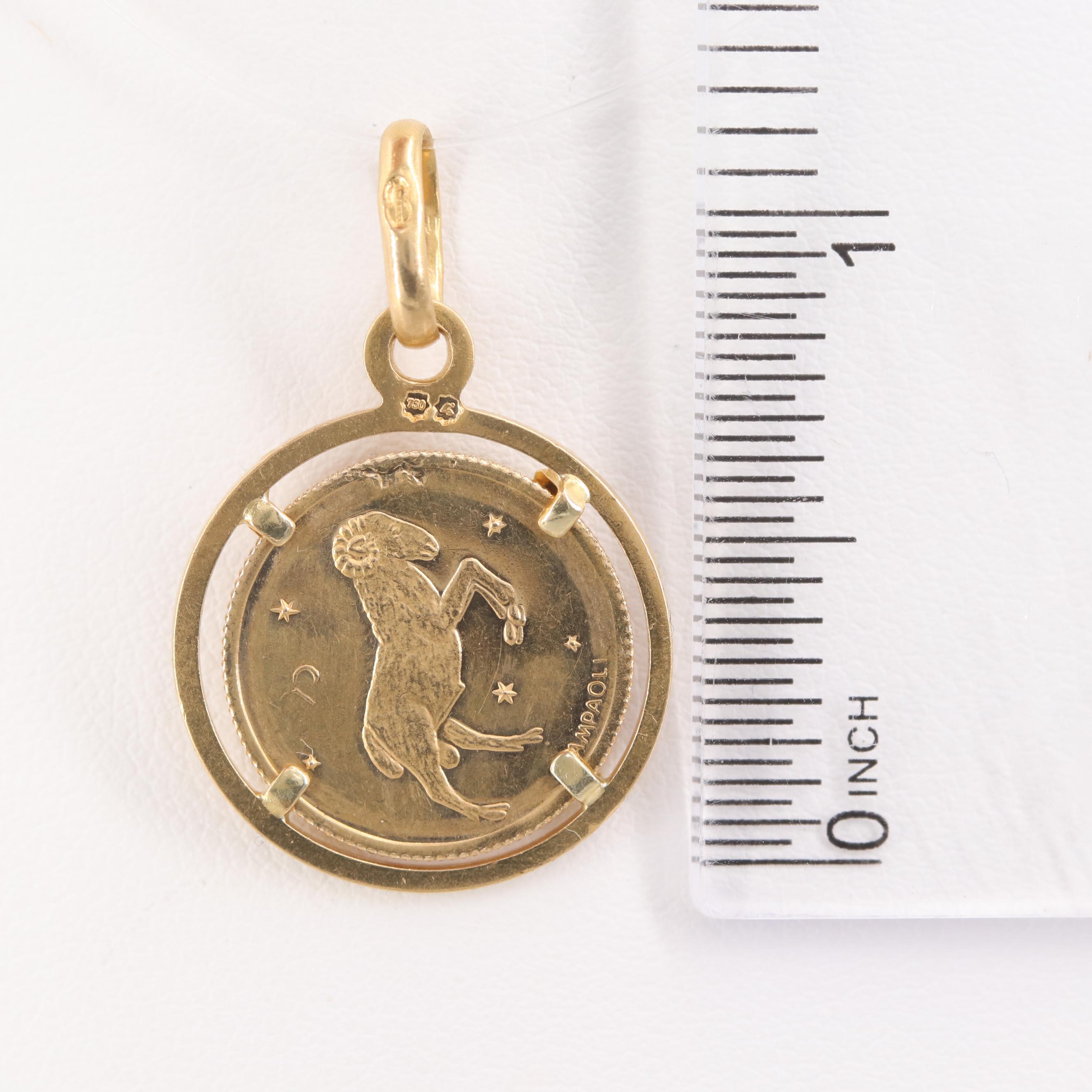 Giampaoli 18K Yellow Gold Aries-Themed Coin Charm