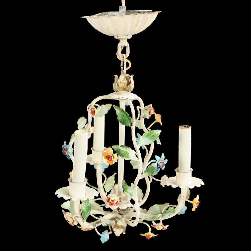 Floral Tole Three-Light Chandelier