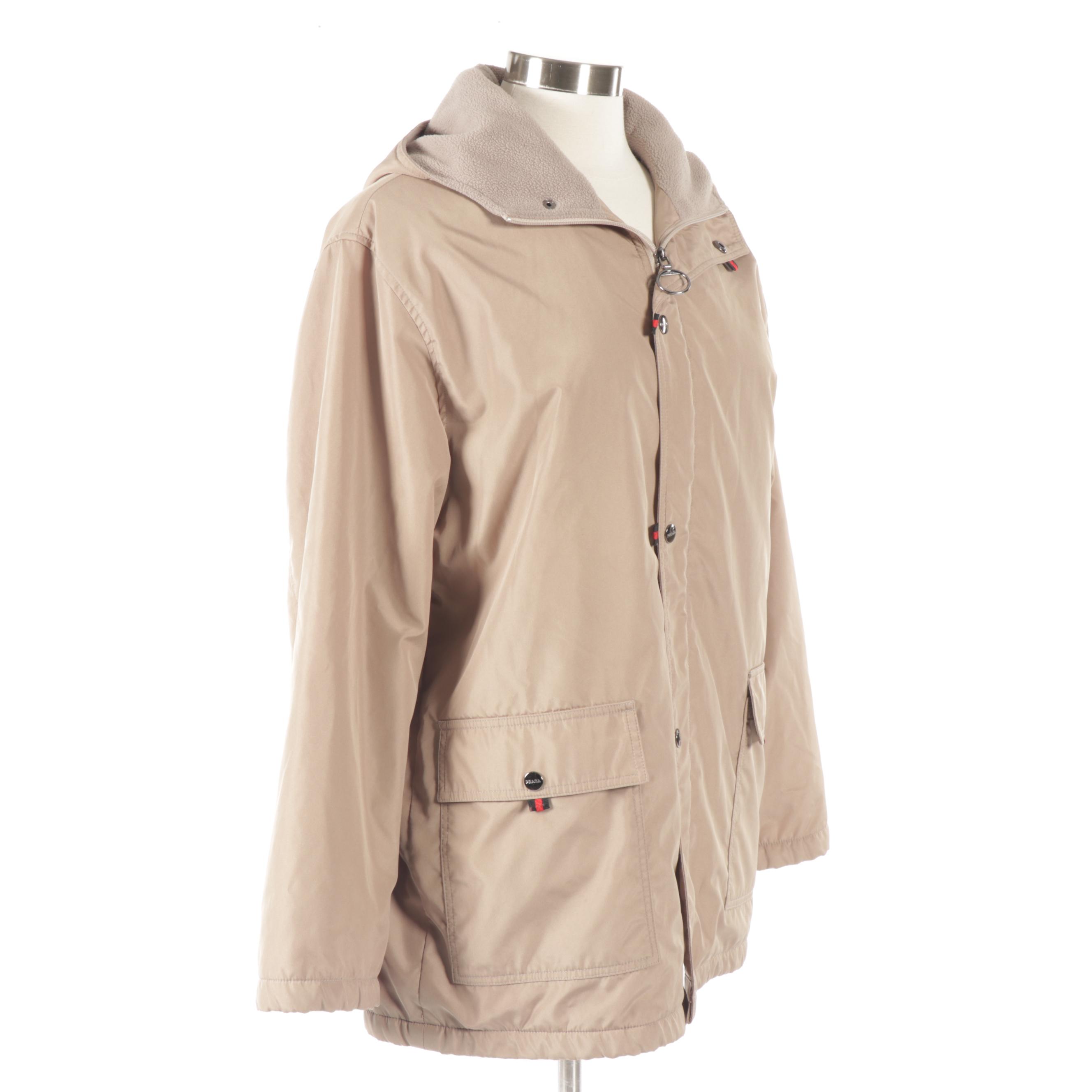 Women's Prada Beige Zip-Up Windbreaker Hooded Jacket