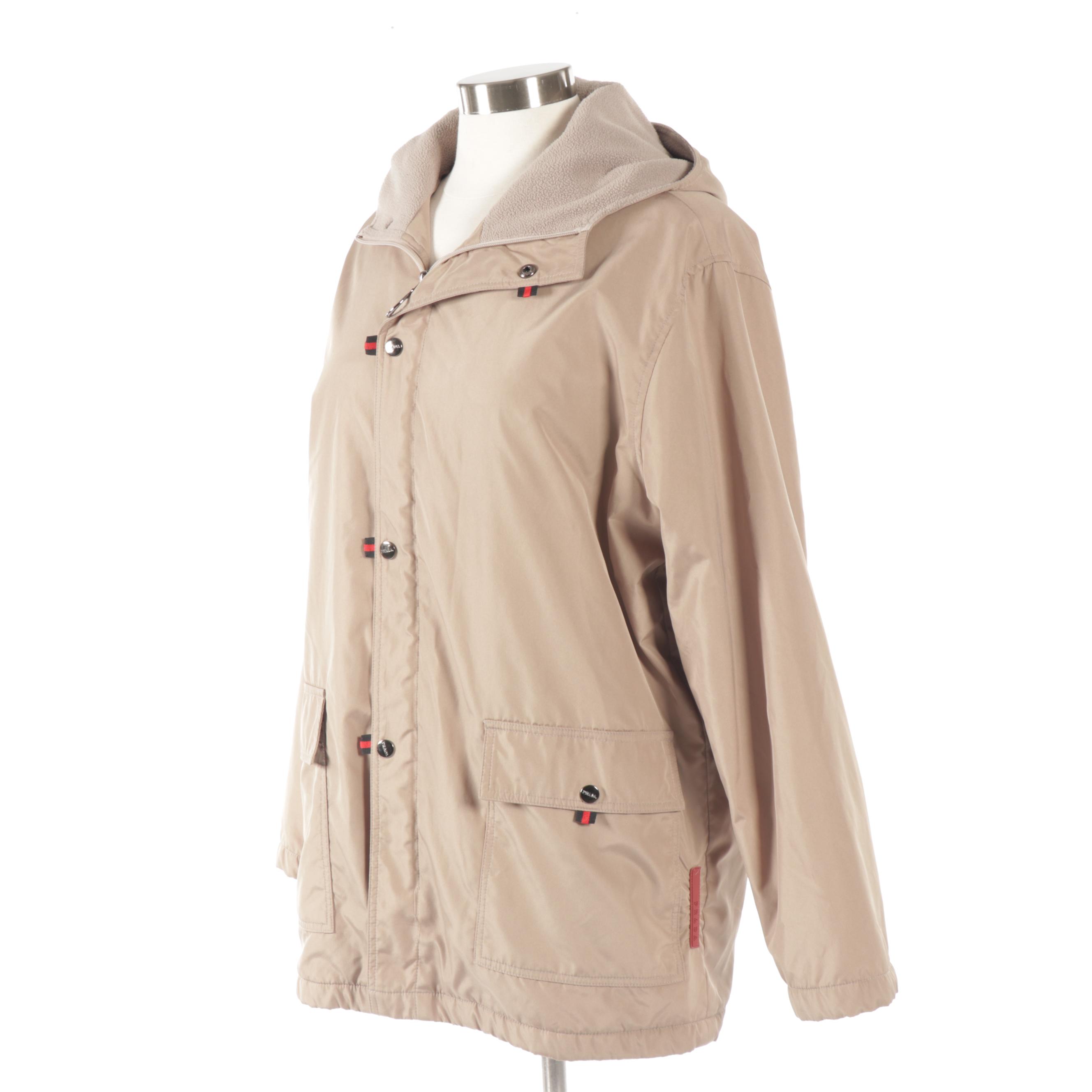 Women's Prada Beige Zip-Up Windbreaker Hooded Jacket