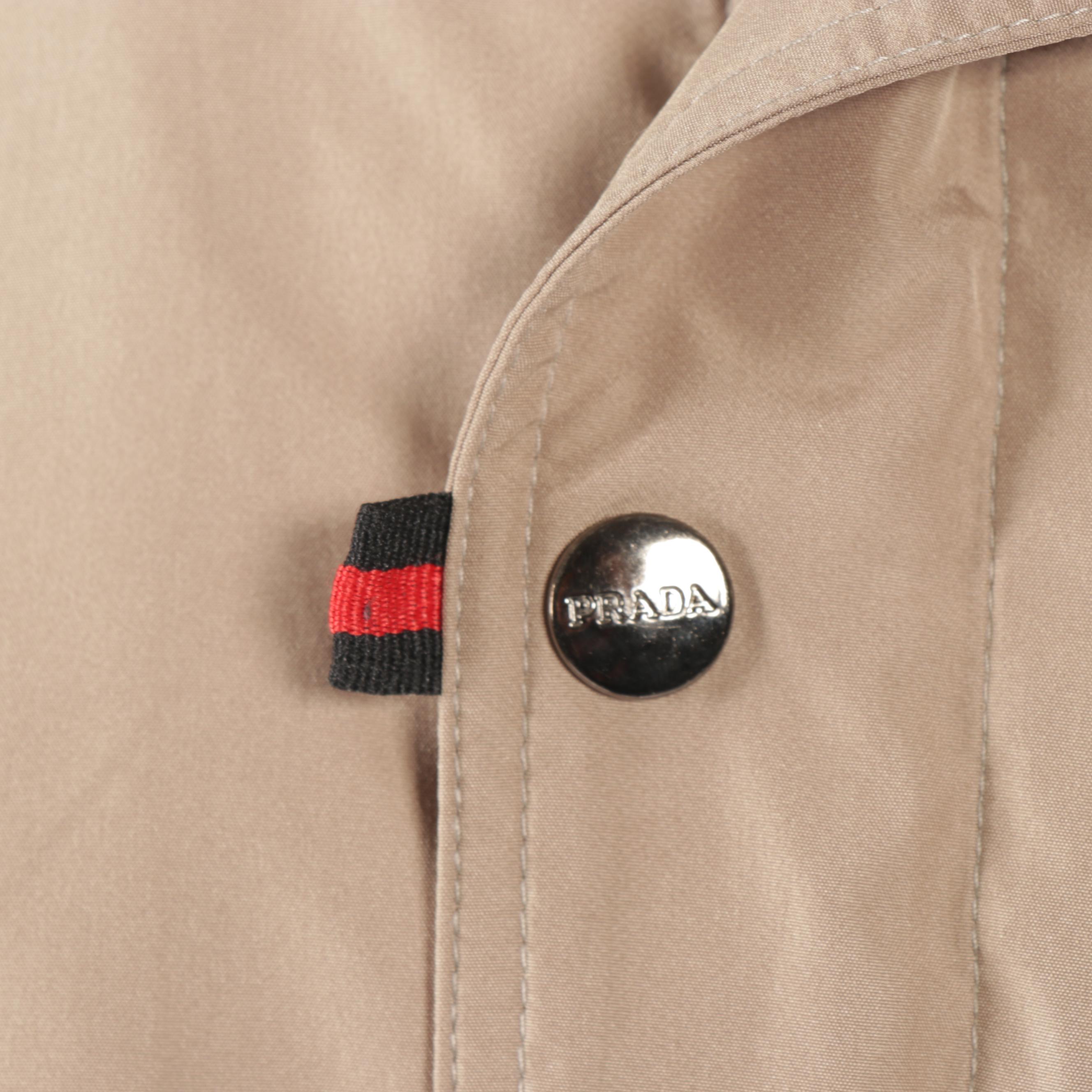 Women's Prada Beige Zip-Up Windbreaker Hooded Jacket