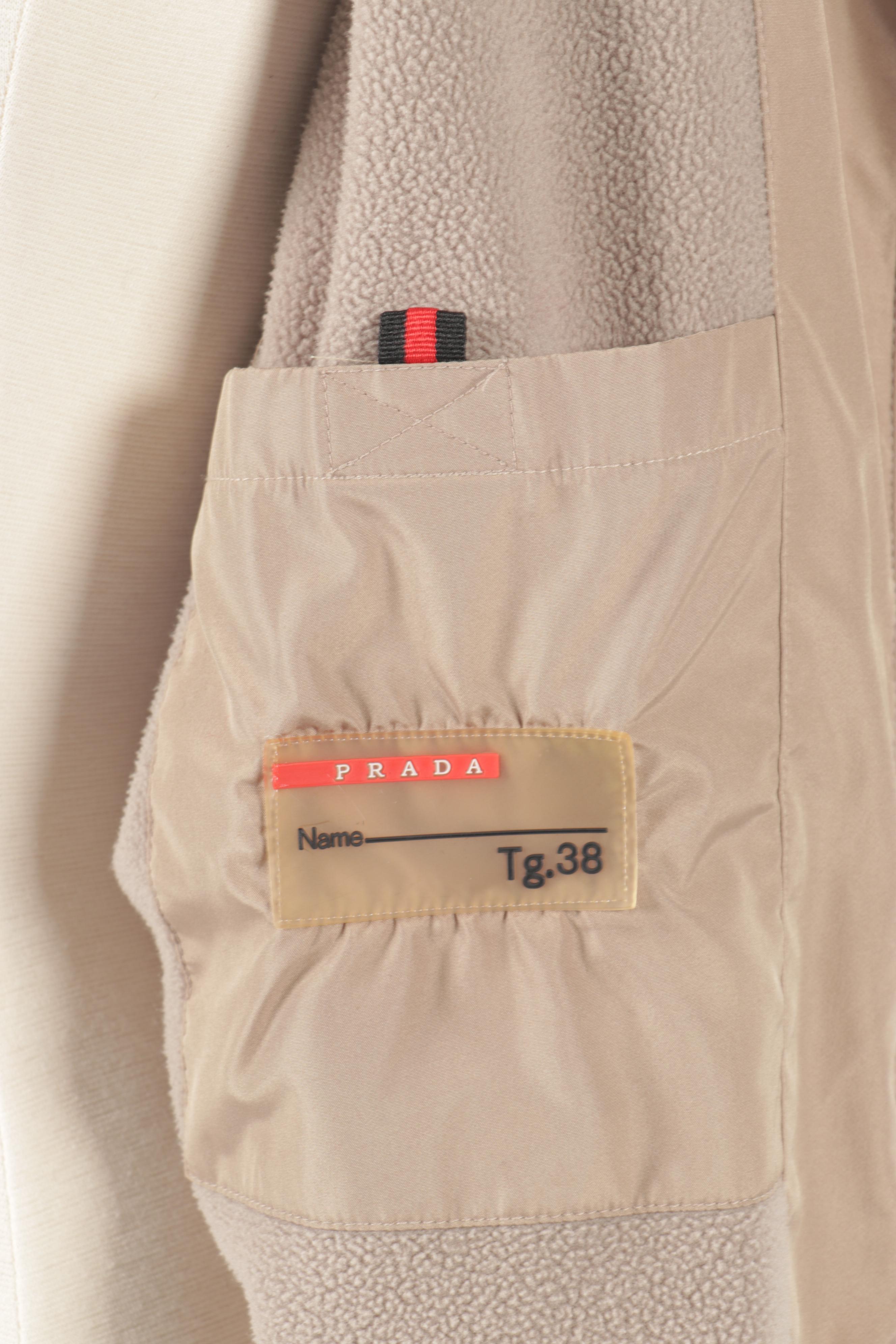 Women's Prada Beige Zip-Up Windbreaker Hooded Jacket