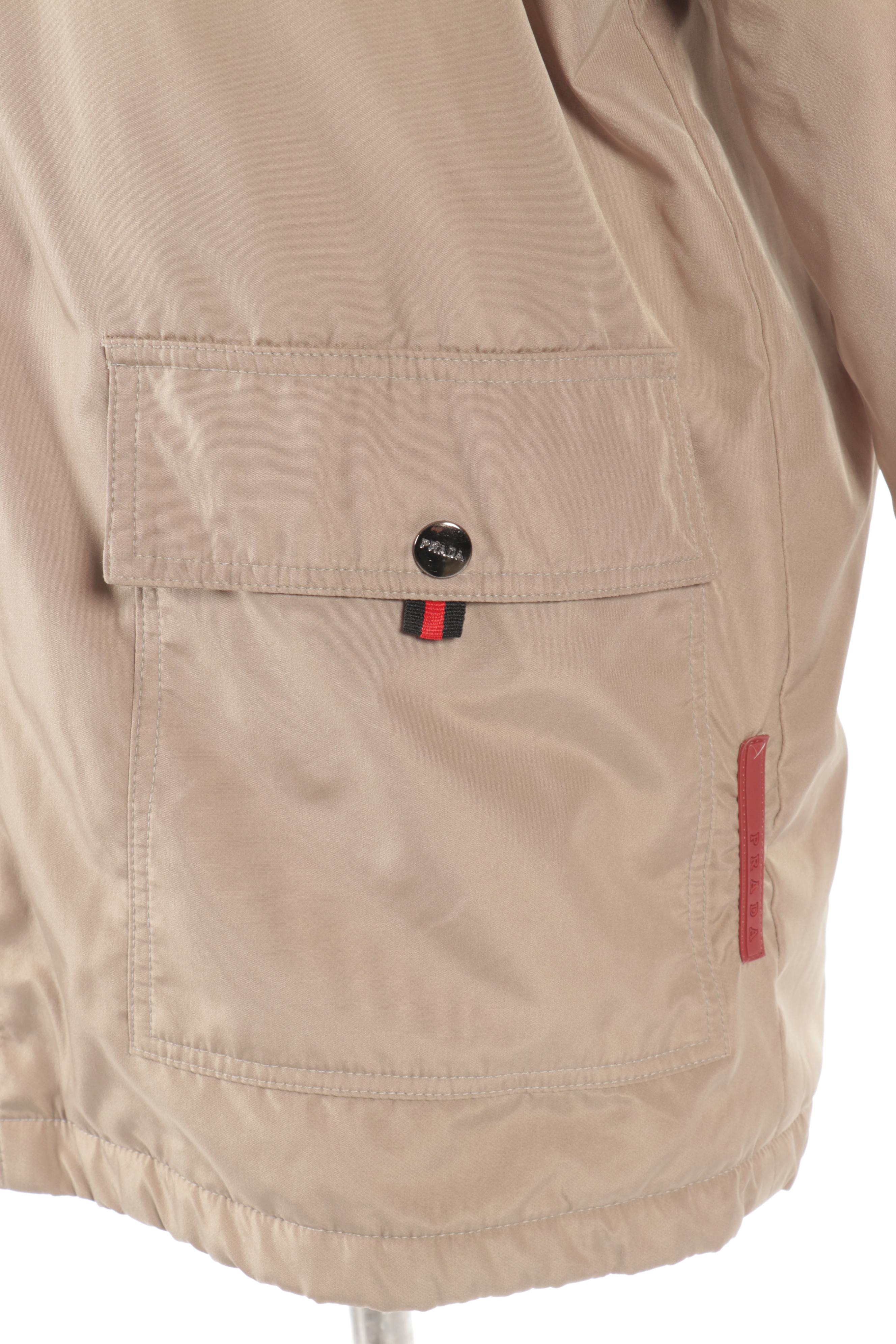 Women's Prada Beige Zip-Up Windbreaker Hooded Jacket