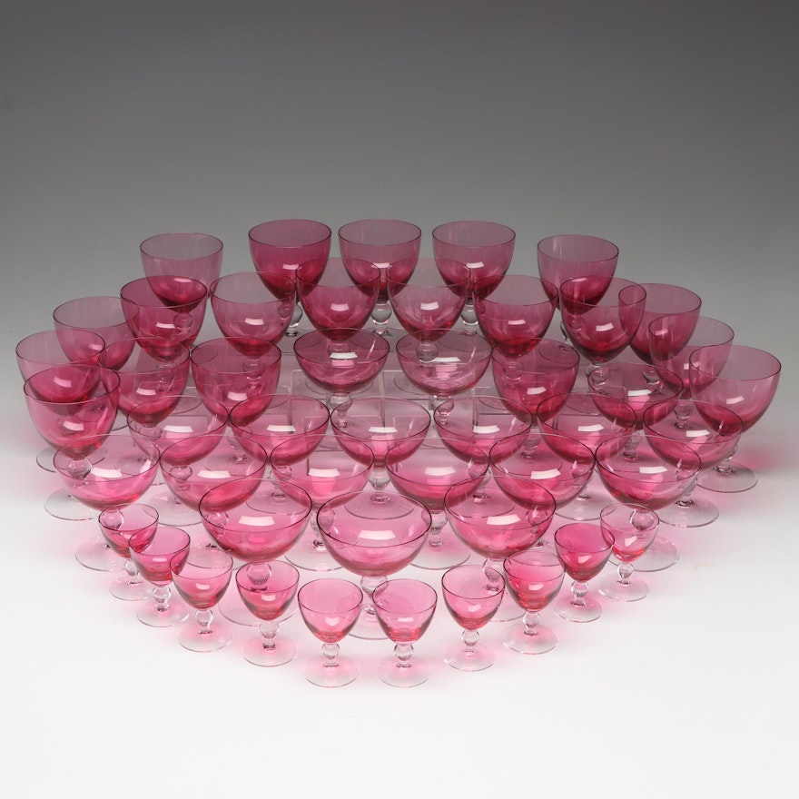 Collection of Pink and Clear Glass Stemware