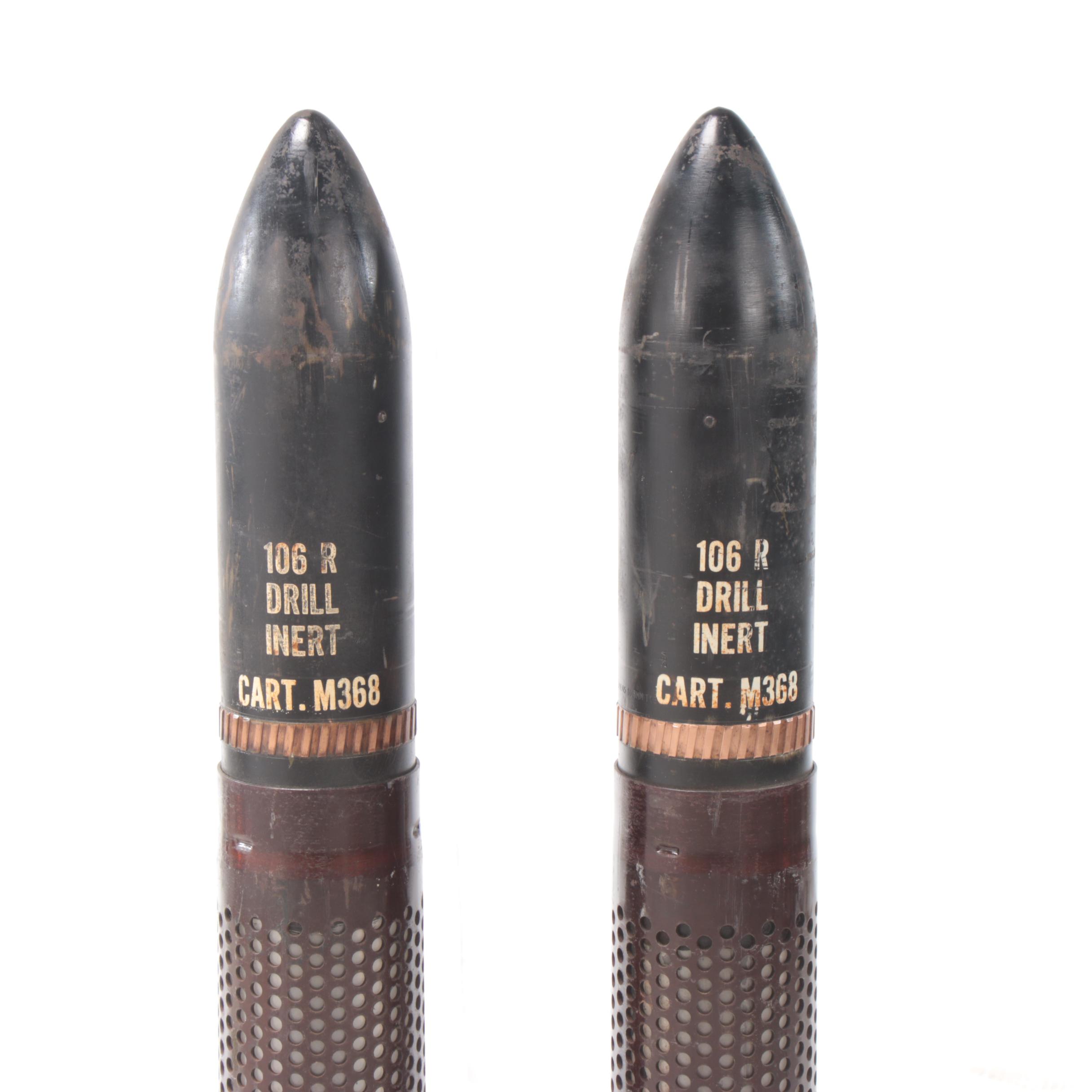 Pair of Inert M40 Recoilless Rifle 105mm Practice Artillery Shells