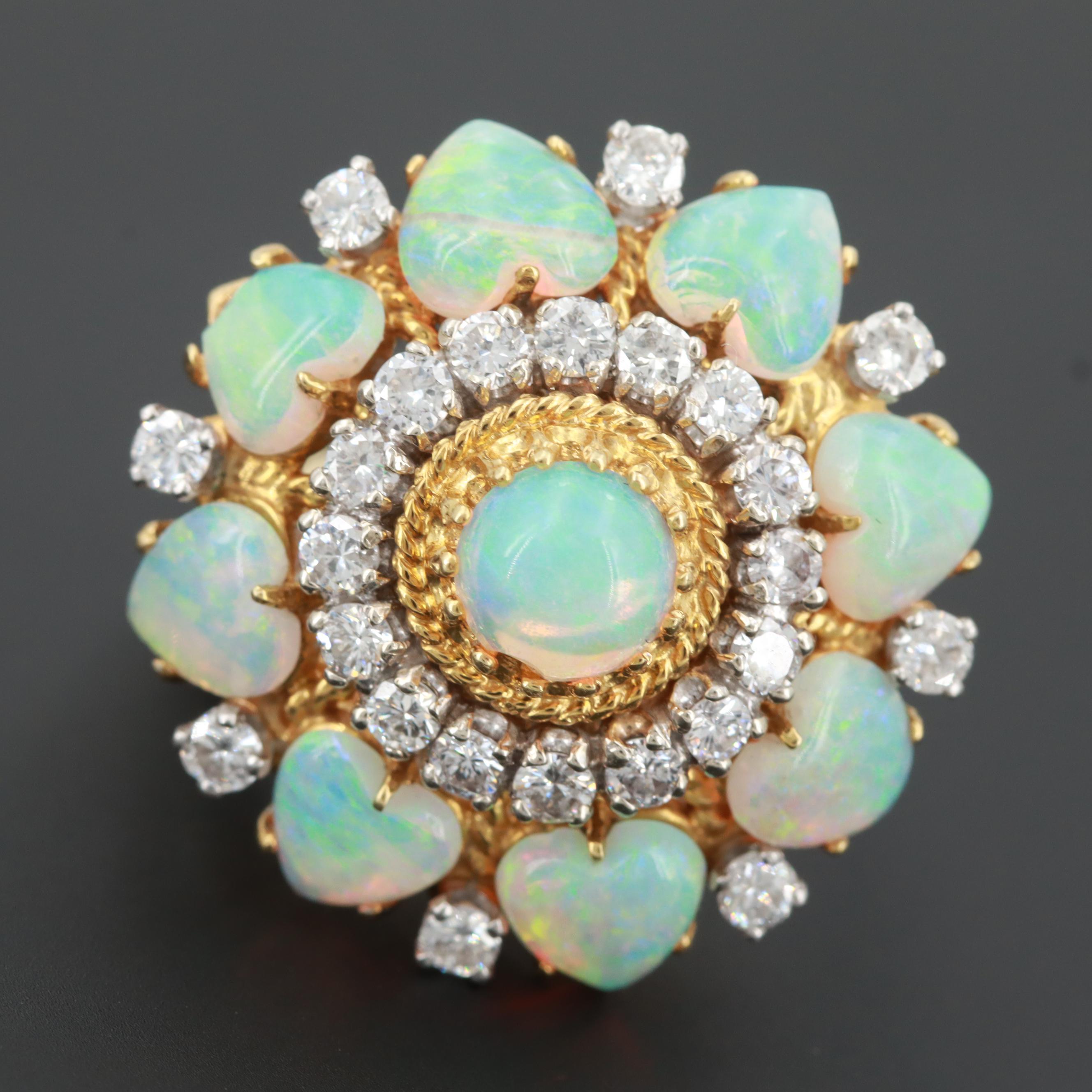18K Yellow Gold Opal and 1.20 CTW Diamond Ring