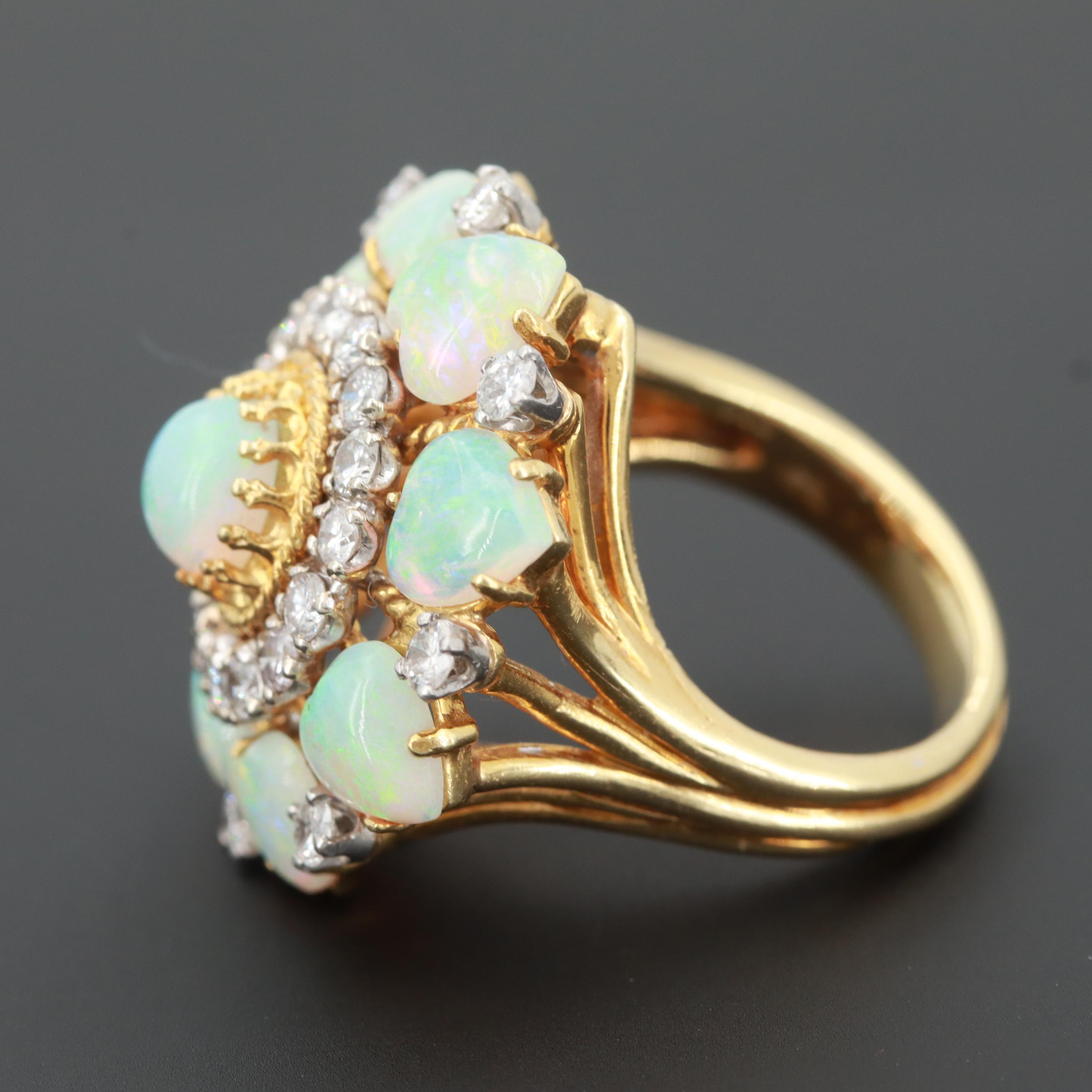 18K Yellow Gold Opal and 1.20 CTW Diamond Ring