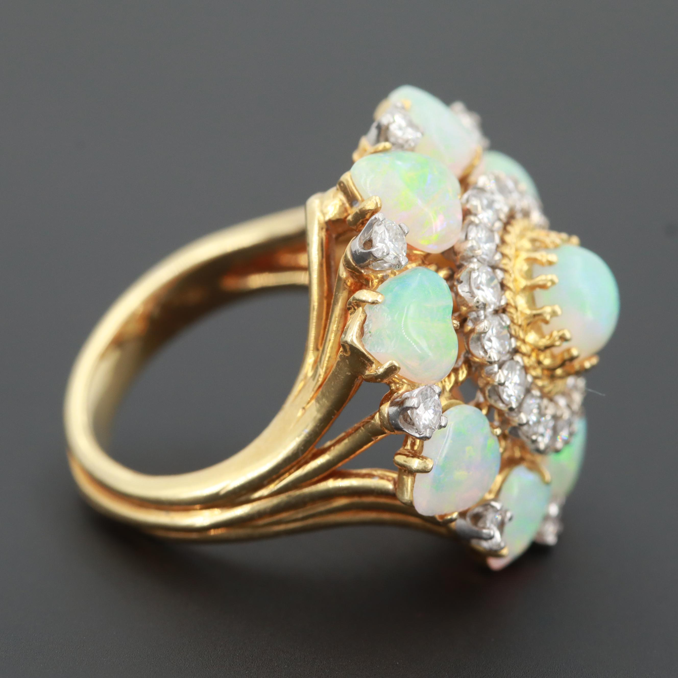18K Yellow Gold Opal and 1.20 CTW Diamond Ring