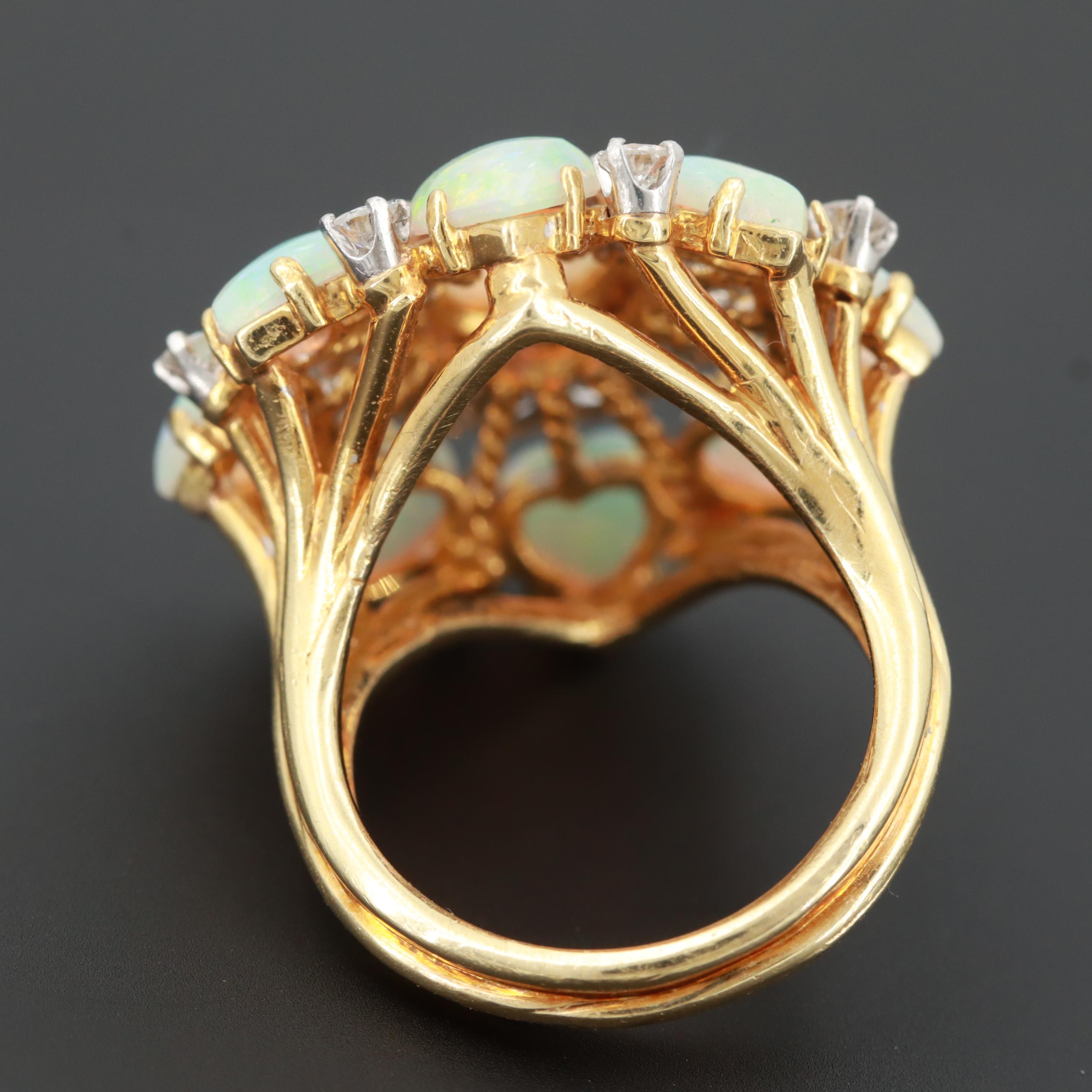 18K Yellow Gold Opal and 1.20 CTW Diamond Ring