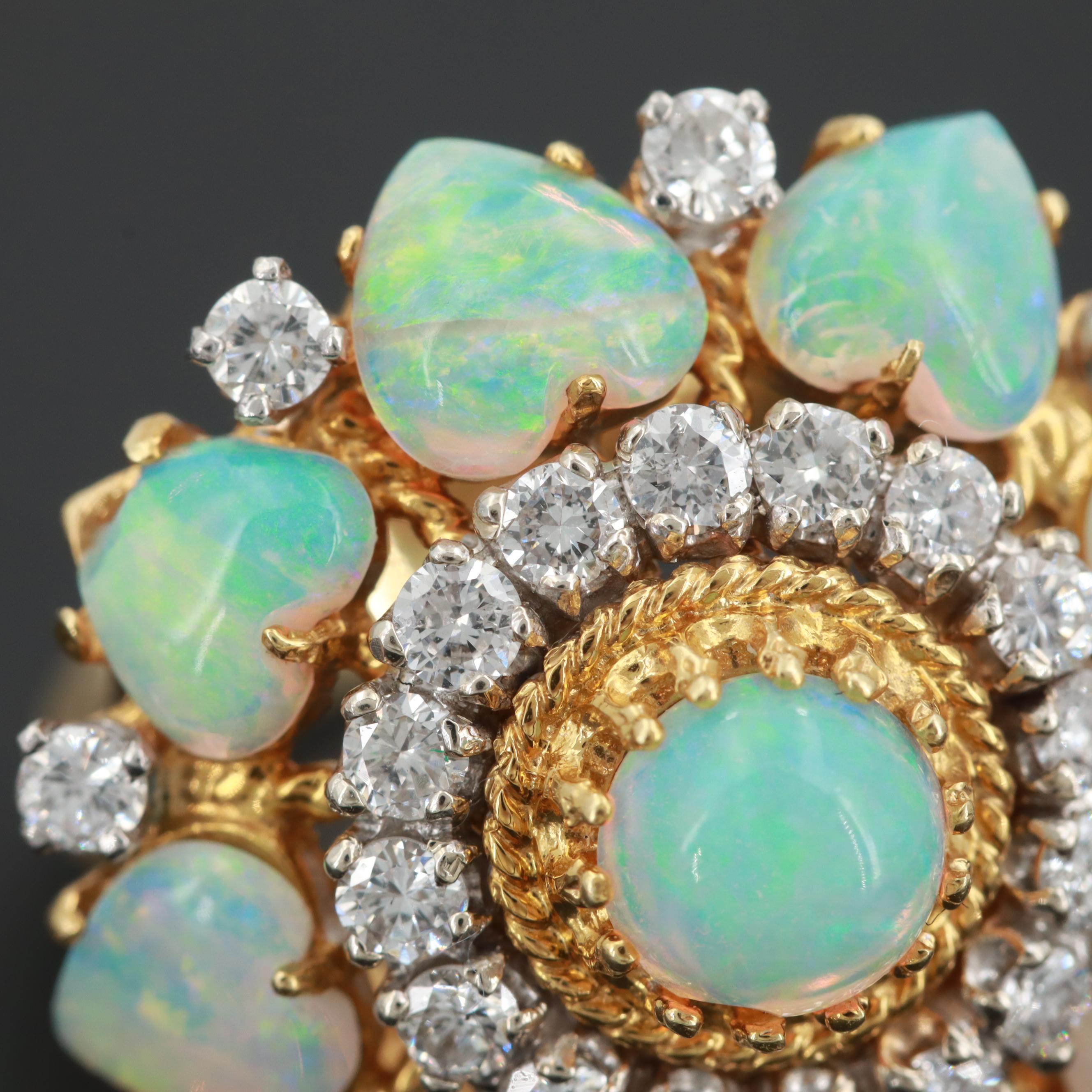 18K Yellow Gold Opal and 1.20 CTW Diamond Ring