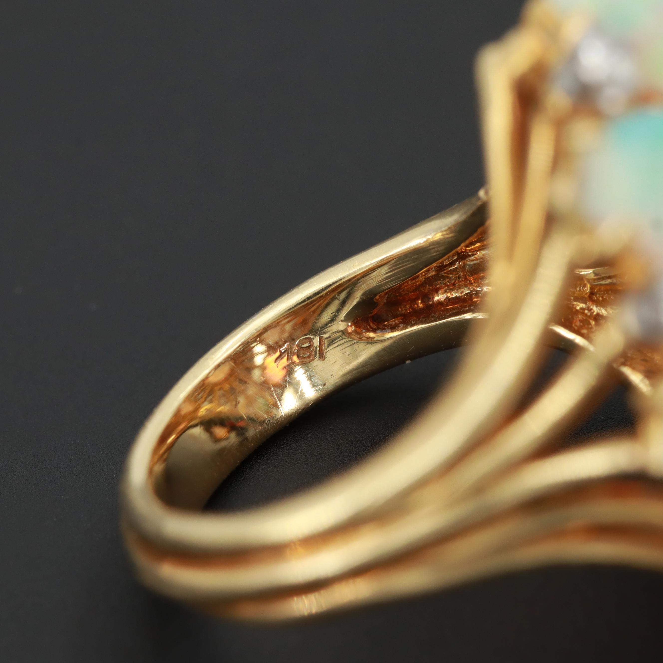 18K Yellow Gold Opal and 1.20 CTW Diamond Ring