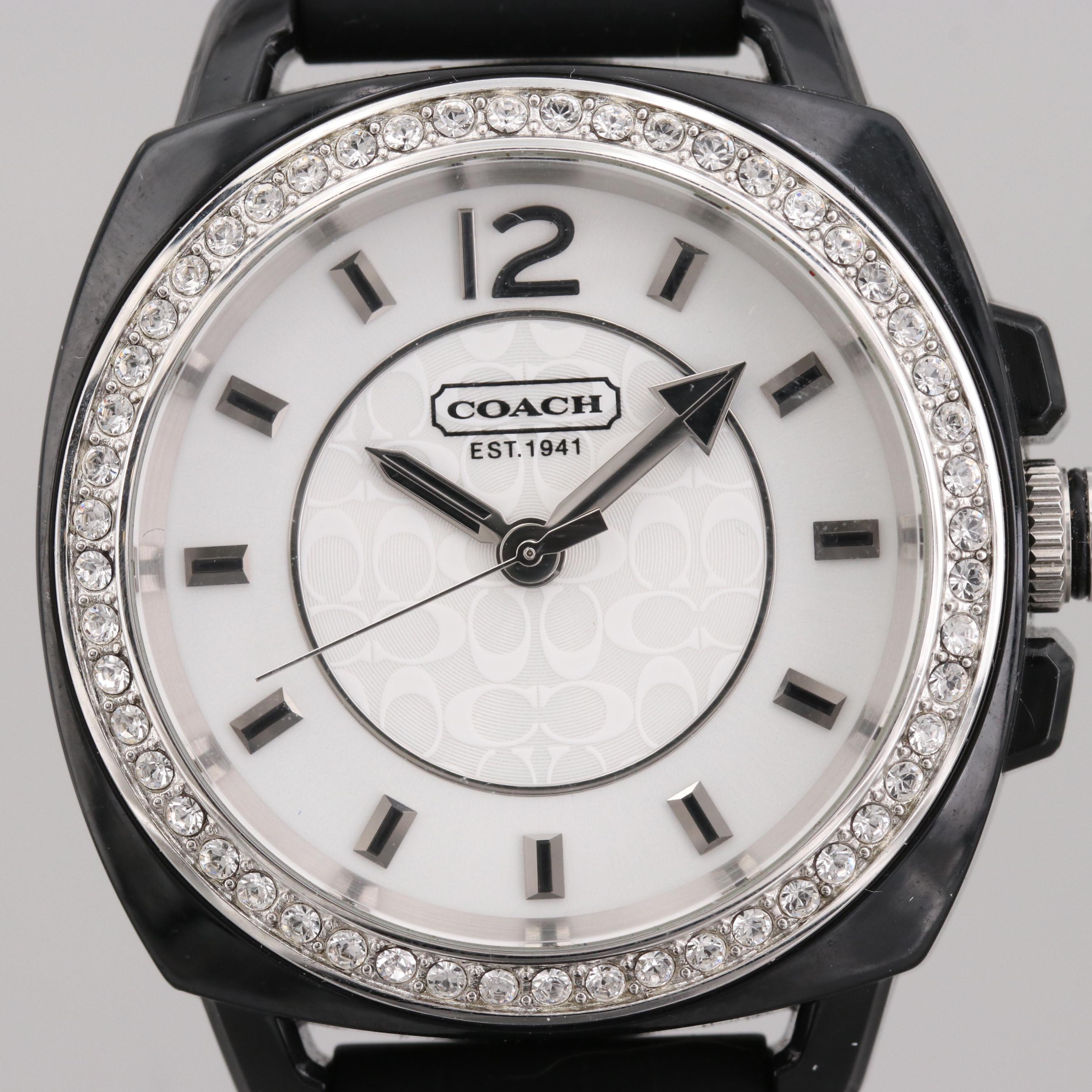 Coach Boy Friend Stainless Steel Quartz Watch With Swarovski Crystal Bezel