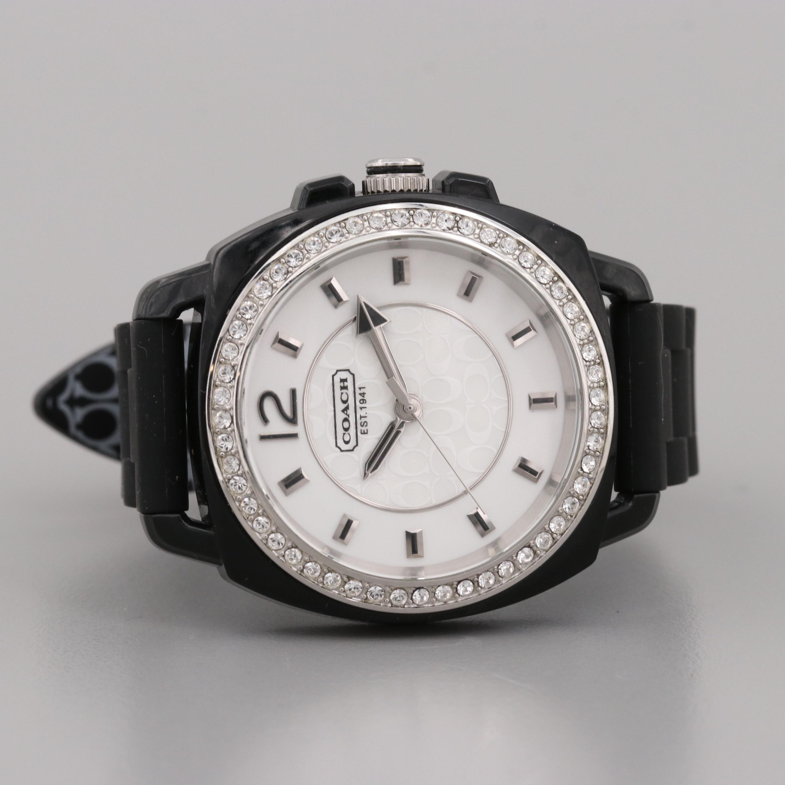 Coach Boy Friend Stainless Steel Quartz Watch With Swarovski Crystal Bezel