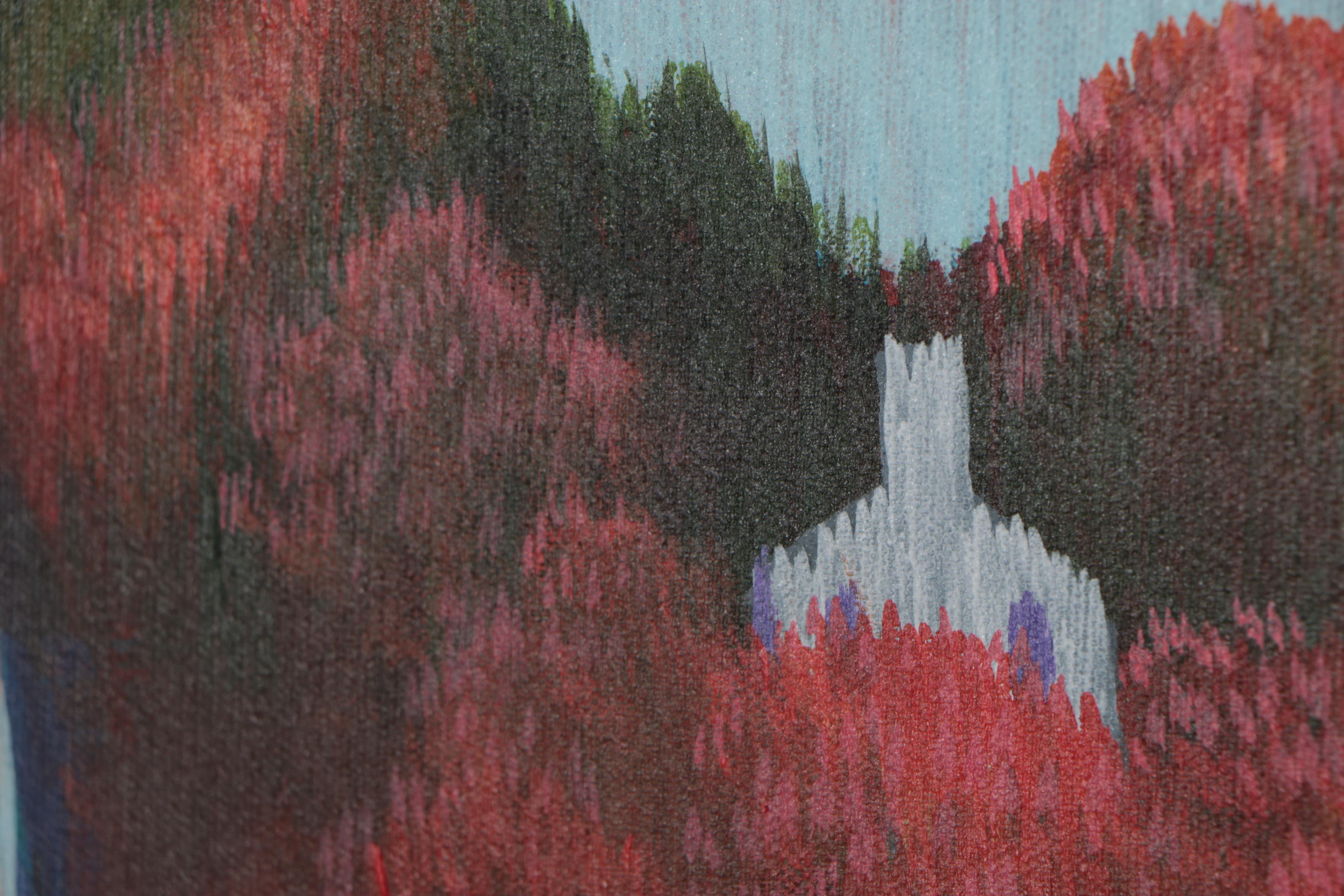 J.C. Hall Lineillist Acrylic Painting of Autumnal Townscape