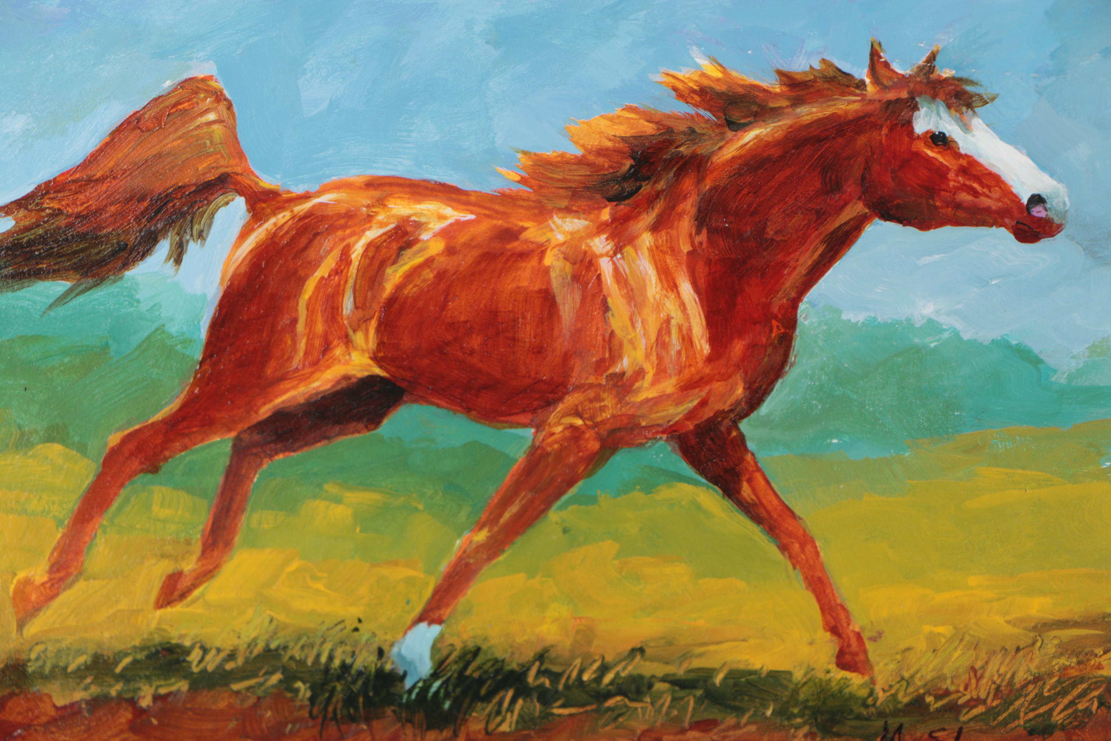 Mary McShane Acrylic Horse Paintings "Easy Gate" and "Breezy Day"