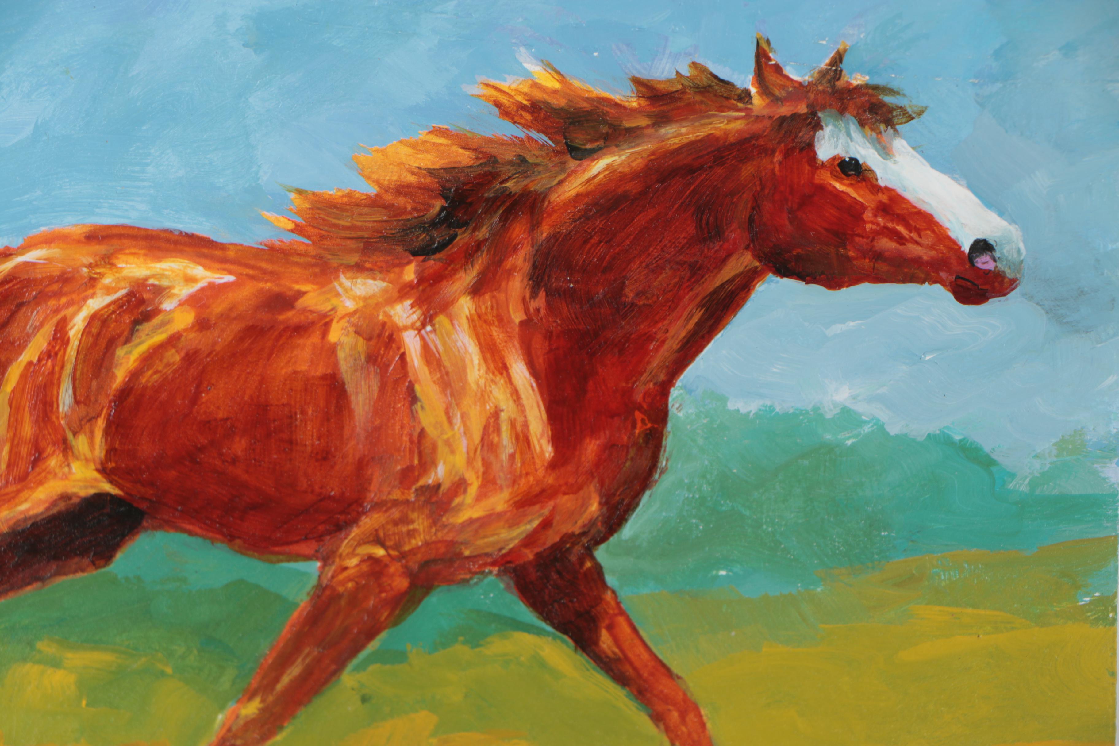 Mary McShane Acrylic Horse Paintings "Easy Gate" and "Breezy Day"