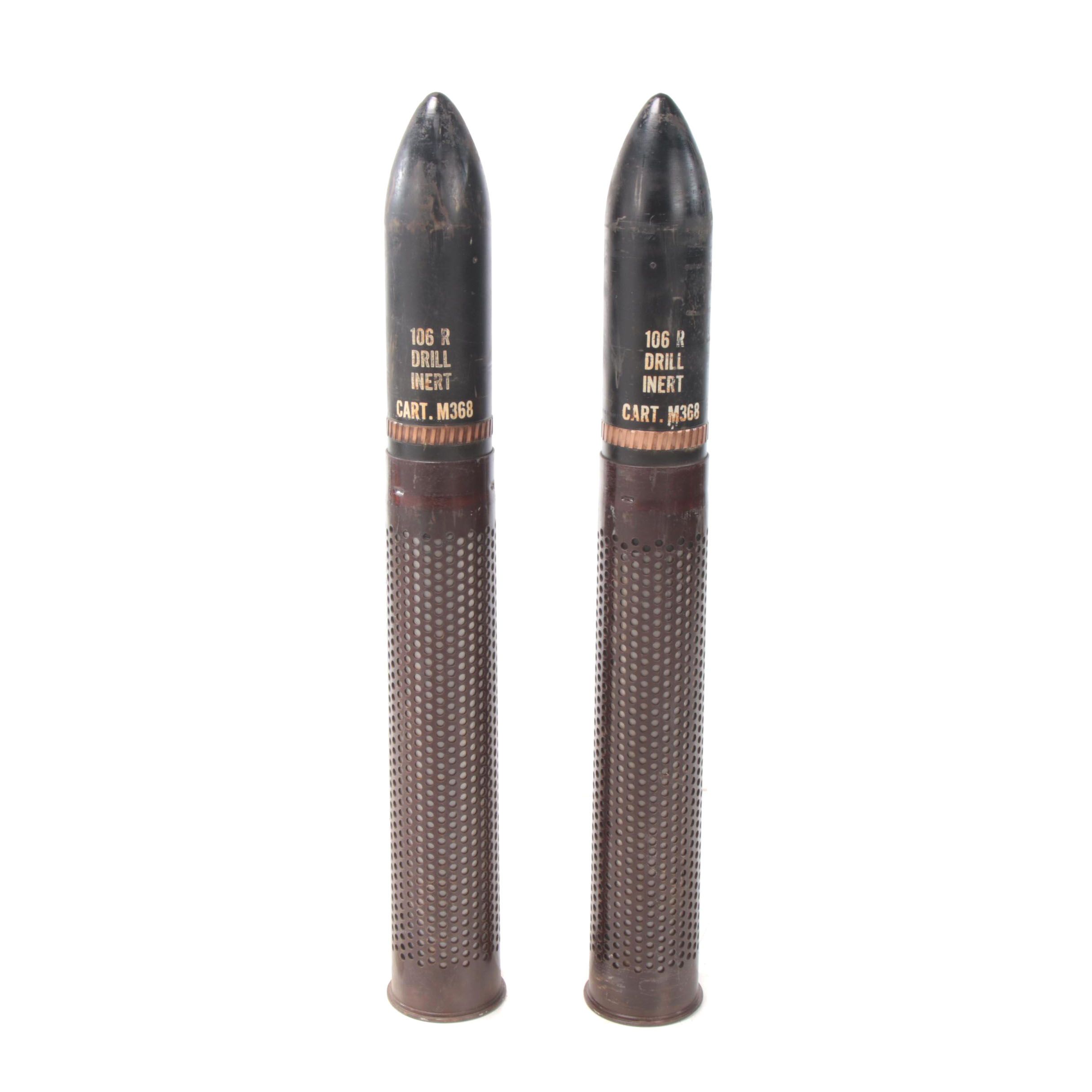 Pair of Inert M40 Recoilless Rifle 105mm Practice Artillery Shells