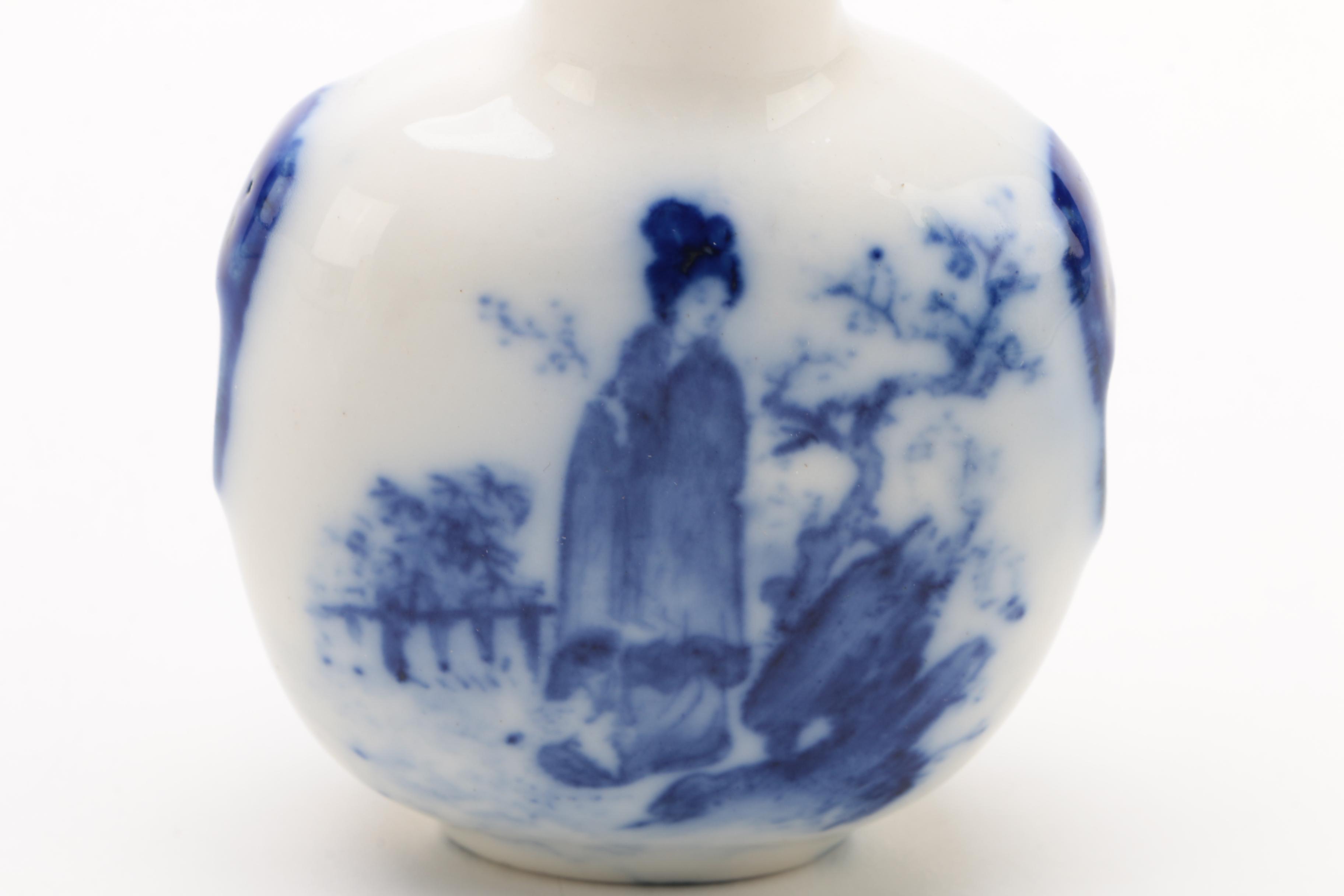 Chinese Blue on White Porcelain Snuff Bottle with Stone Top