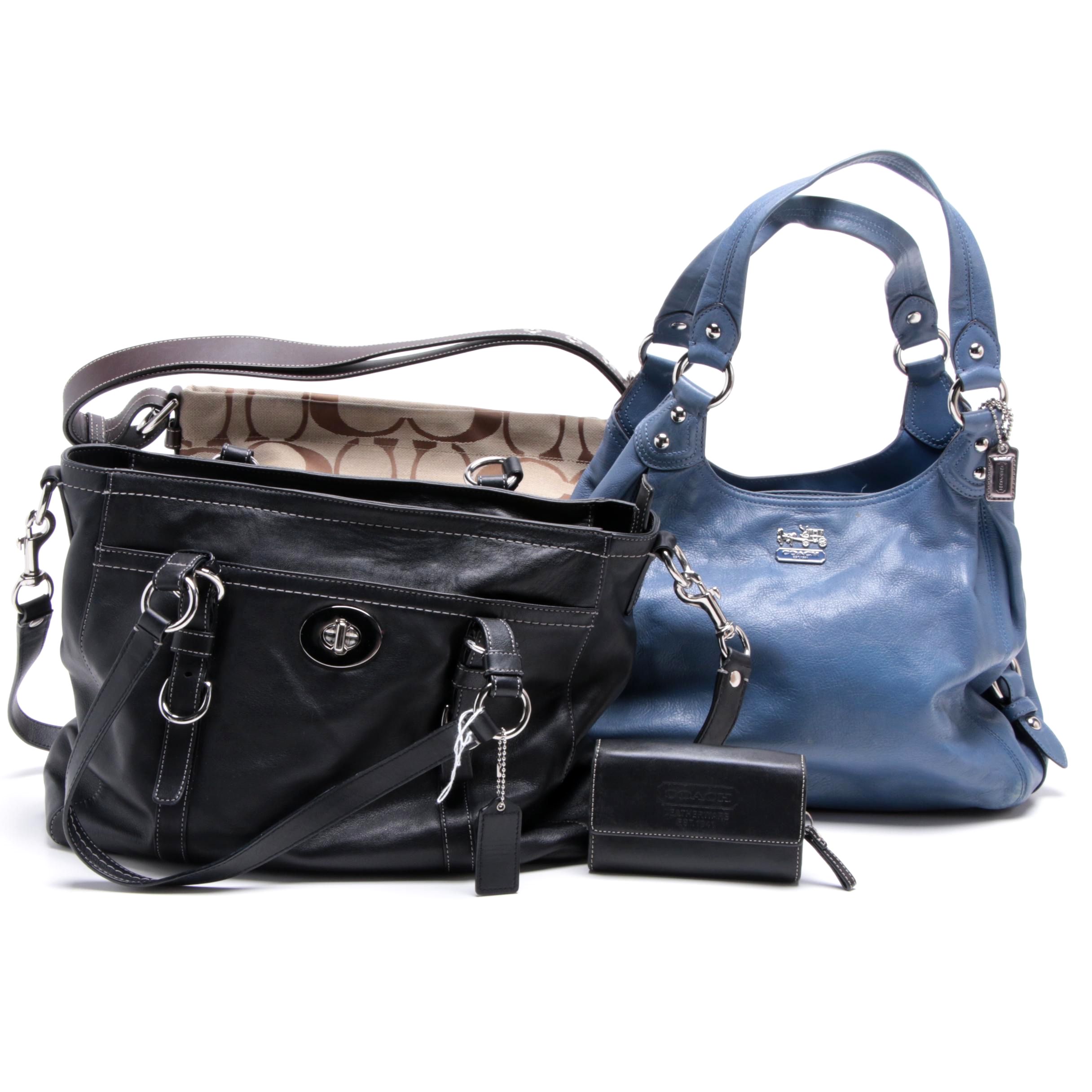 Coach Signature Jacquard Canvas Handbag, Leather Handbags and Wallet