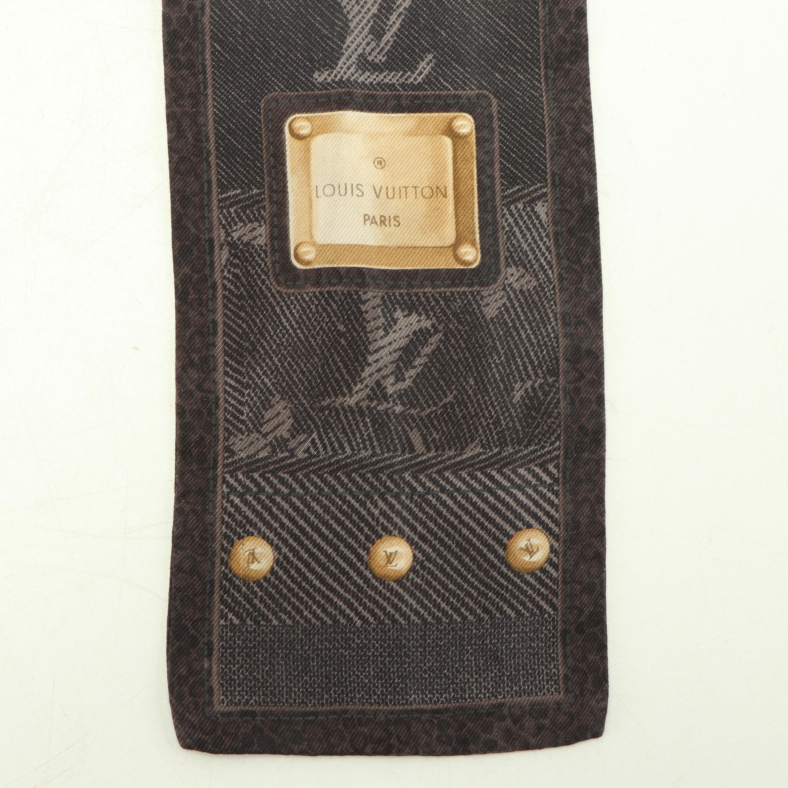 Louis Vuitton Paris Monogram Ebene Silk Denim Bandeau Scarf