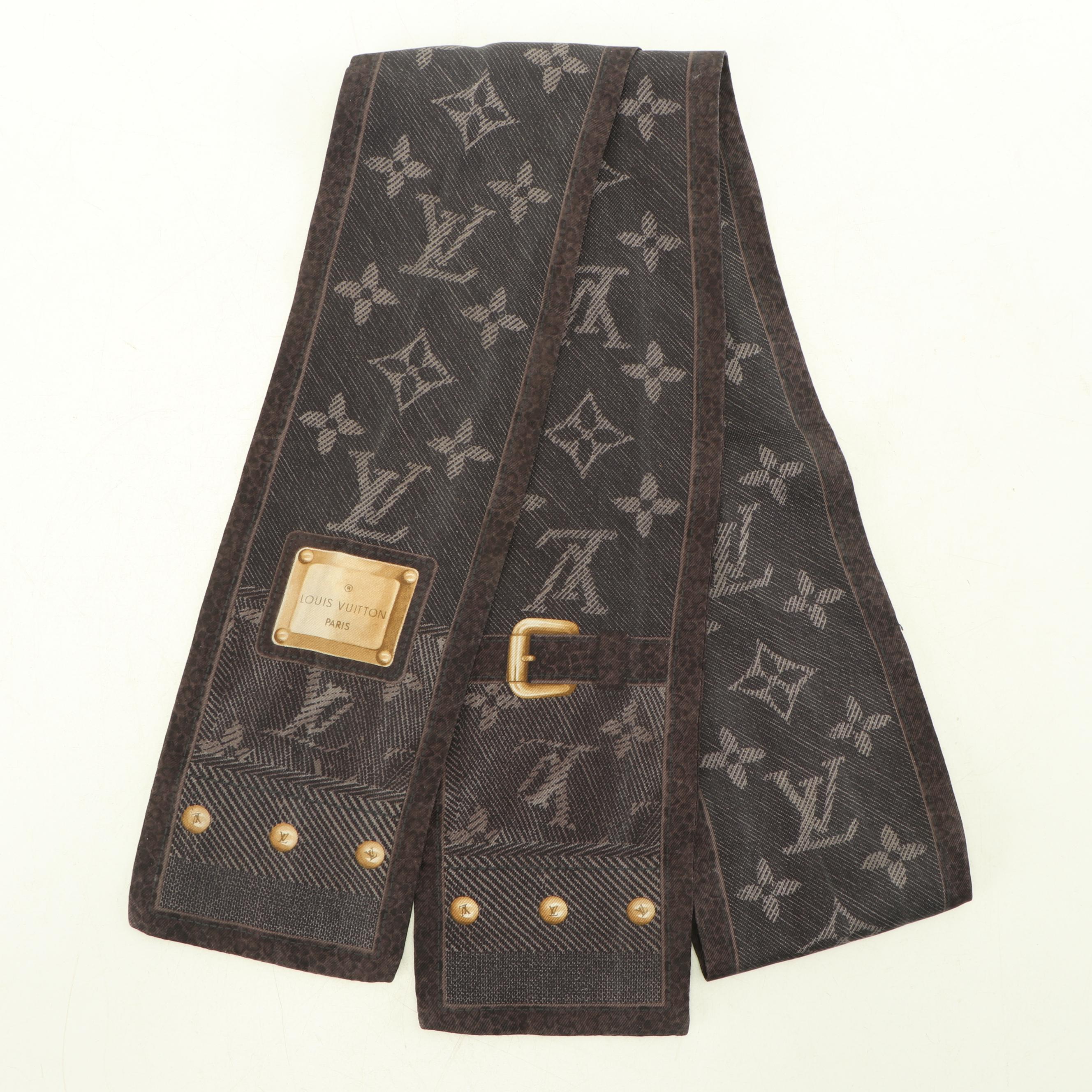 Louis Vuitton Paris Monogram Ebene Silk Denim Bandeau Scarf