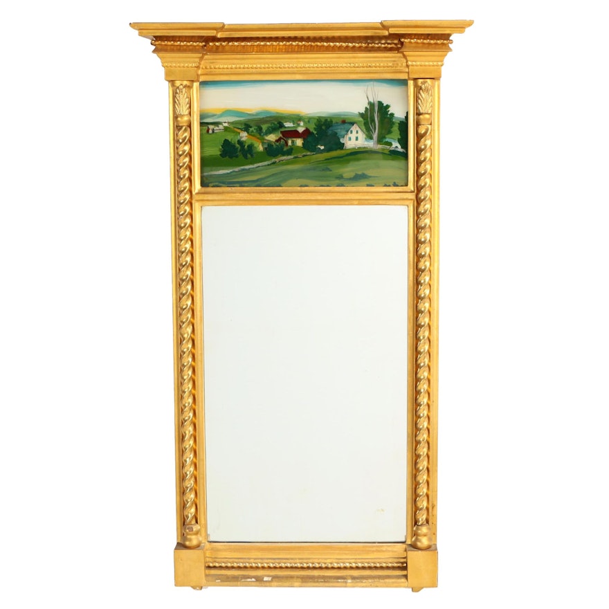Classical Style Giltwood and Composition Mirror with Reverse-Painted Tablet
