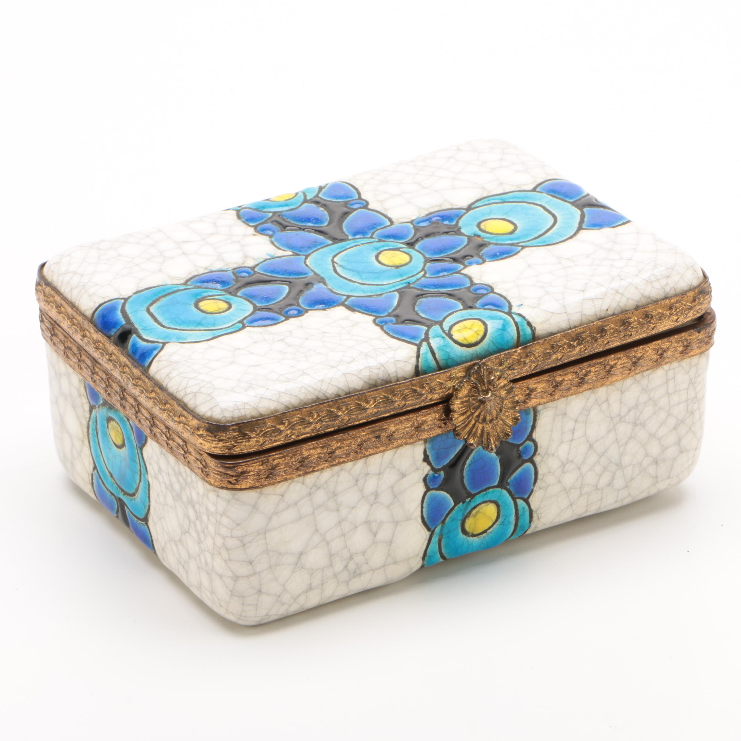 Boch Frères Keramis Earthenware Lidded Box by Charles Catteau, 1923