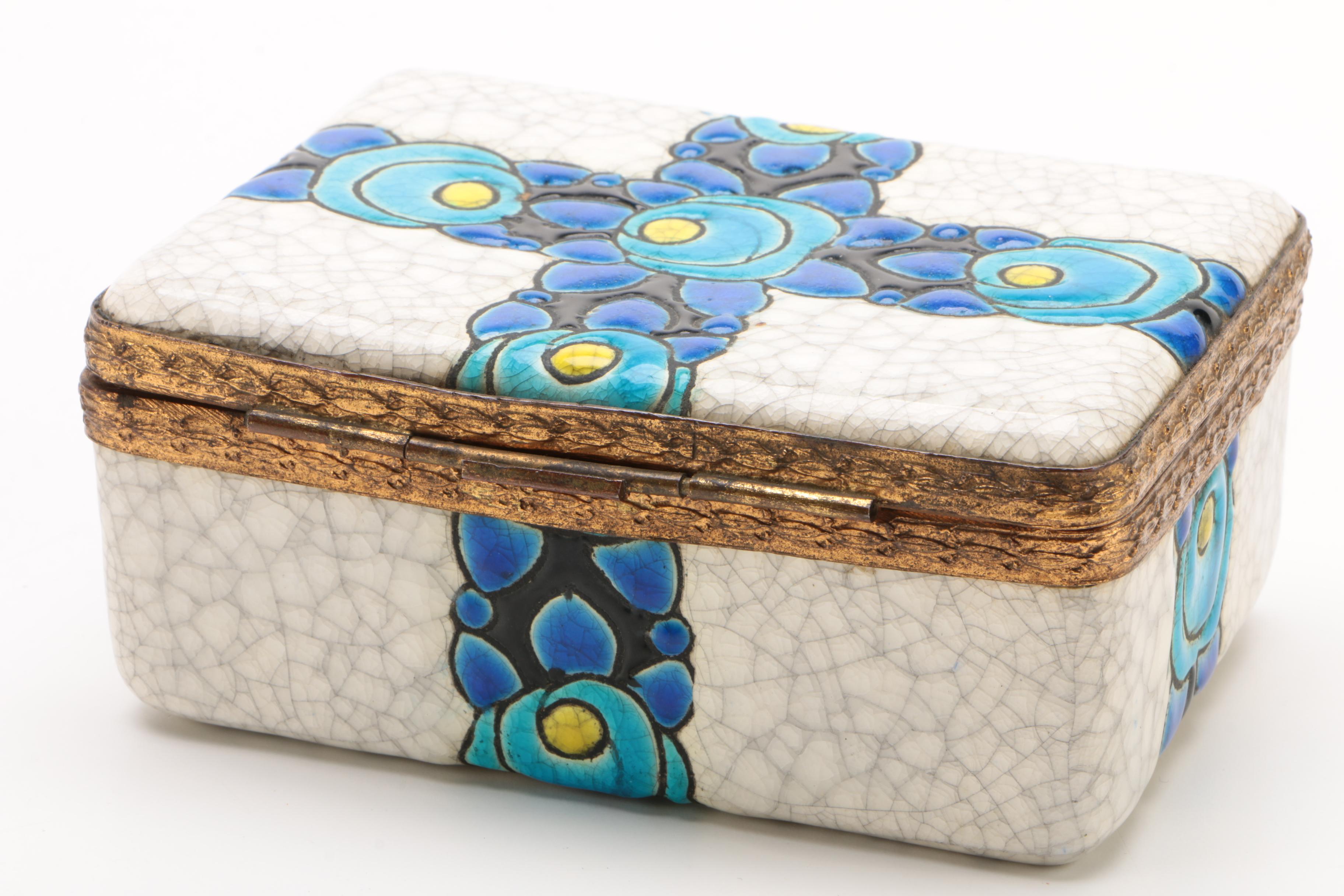 Boch Frères Keramis Earthenware Lidded Box by Charles Catteau, 1923