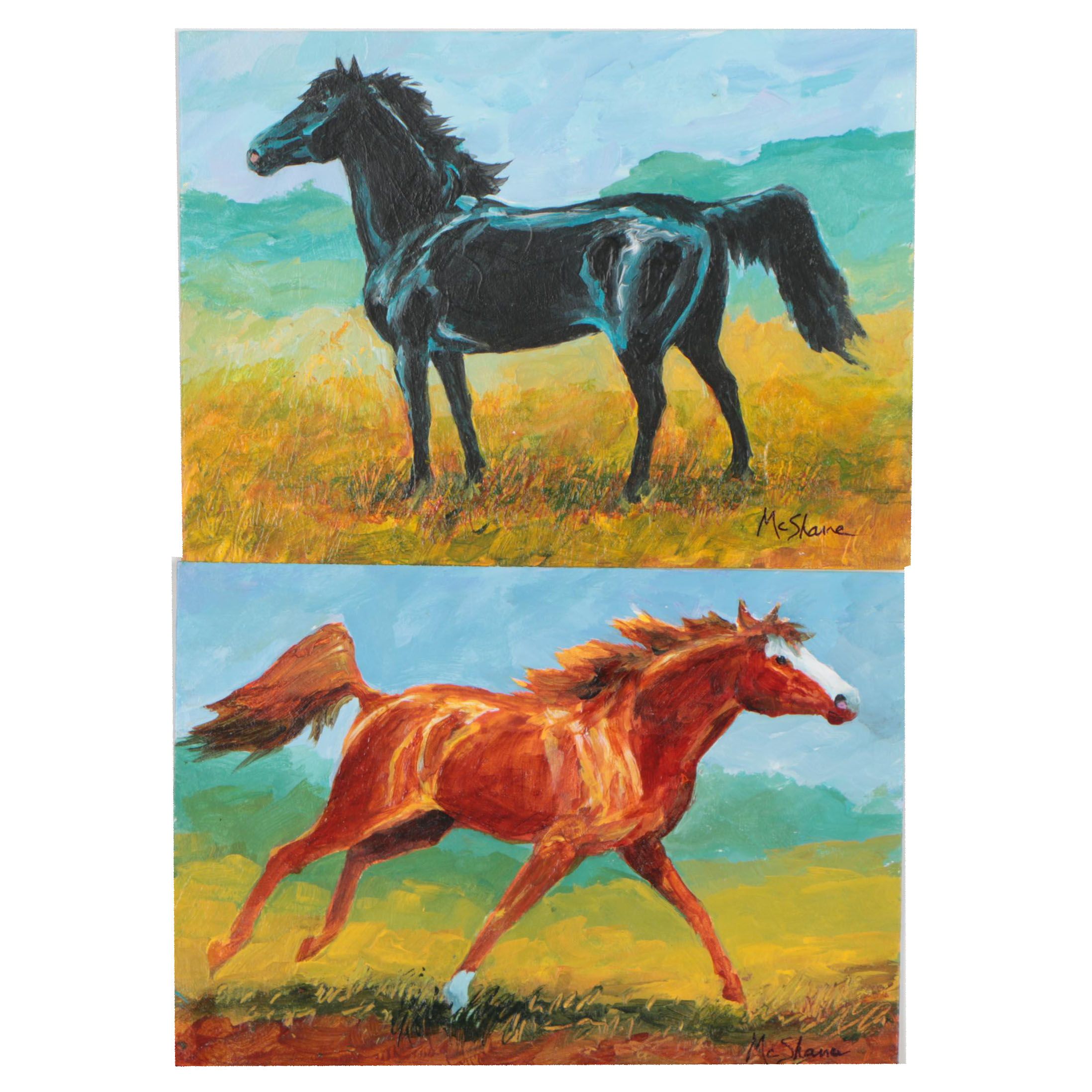 Mary McShane Acrylic Horse Paintings "Easy Gate" and "Breezy Day"