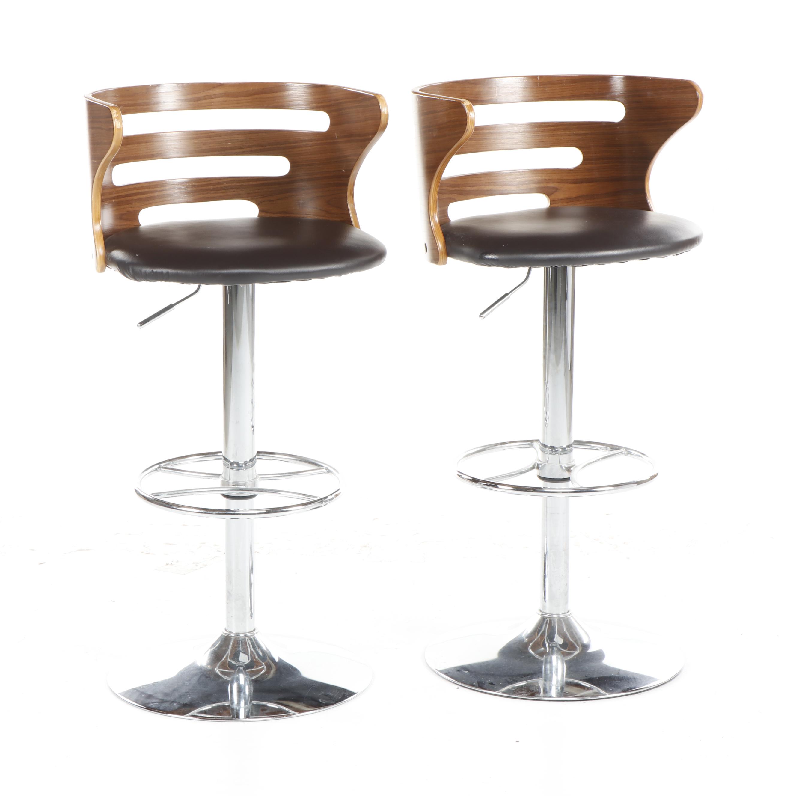 LumiSource "Cosi" Walnut and Faux Leather Barstools with Chrome Base