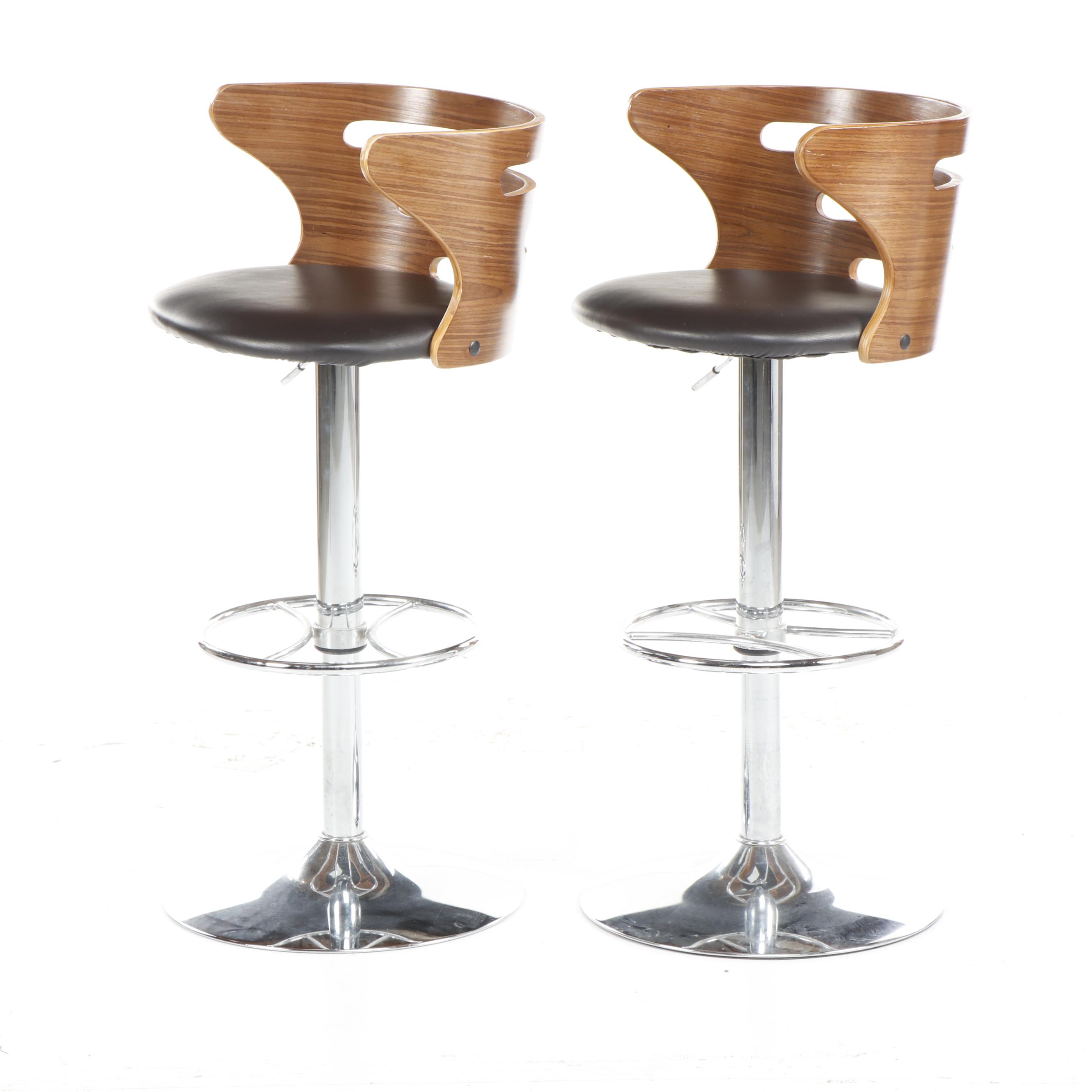 LumiSource "Cosi" Walnut and Faux Leather Barstools with Chrome Base