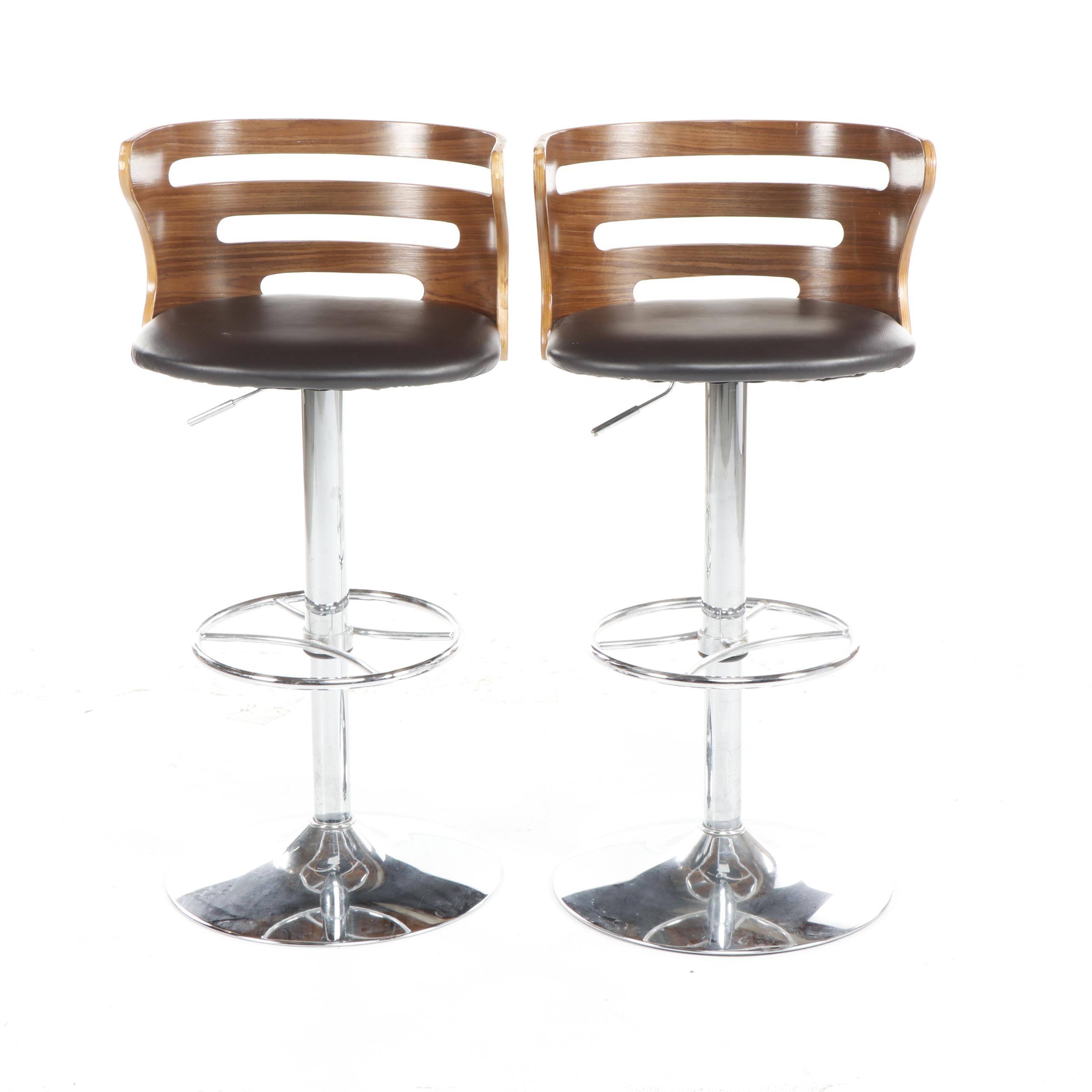 LumiSource "Cosi" Walnut and Faux Leather Barstools with Chrome Base