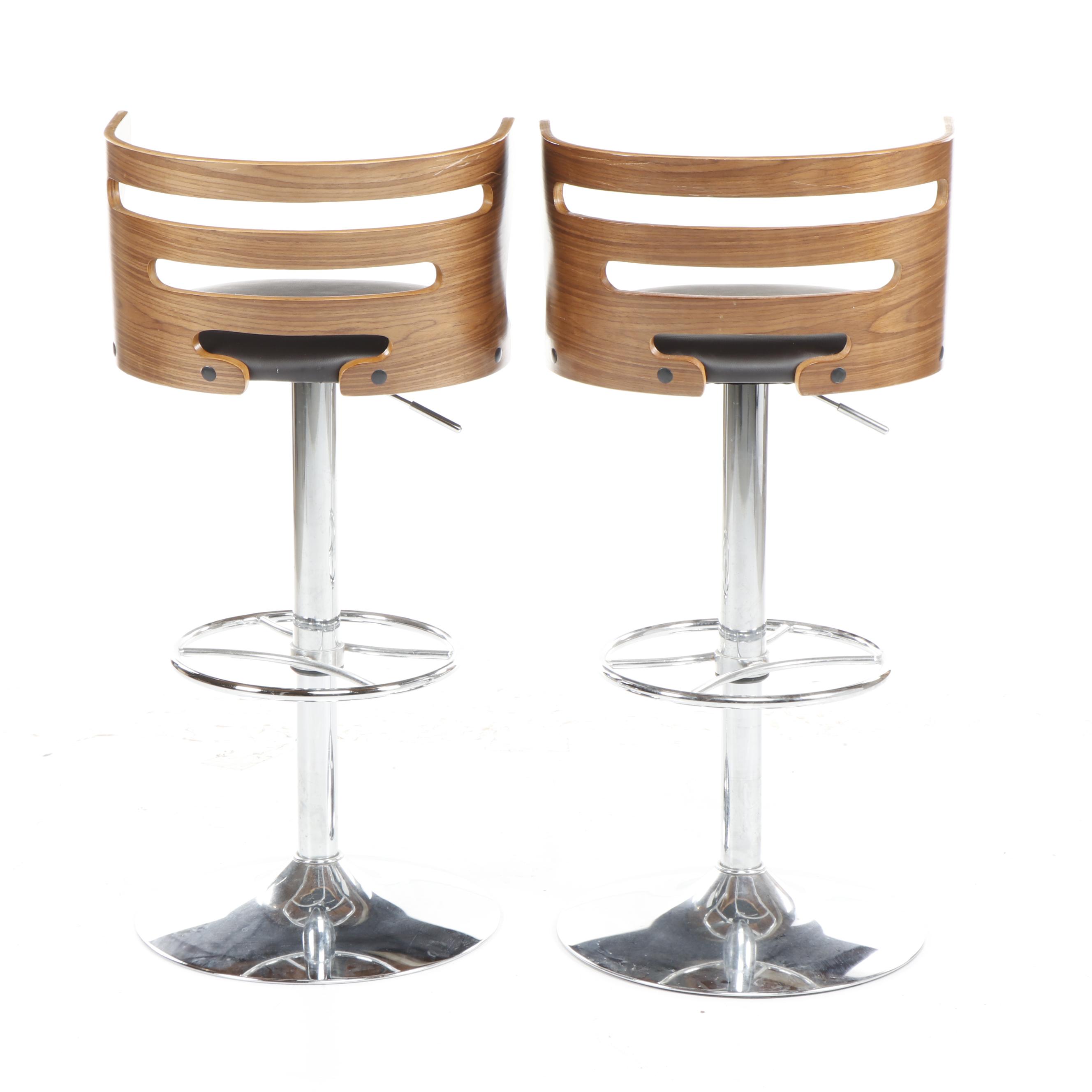 LumiSource "Cosi" Walnut and Faux Leather Barstools with Chrome Base