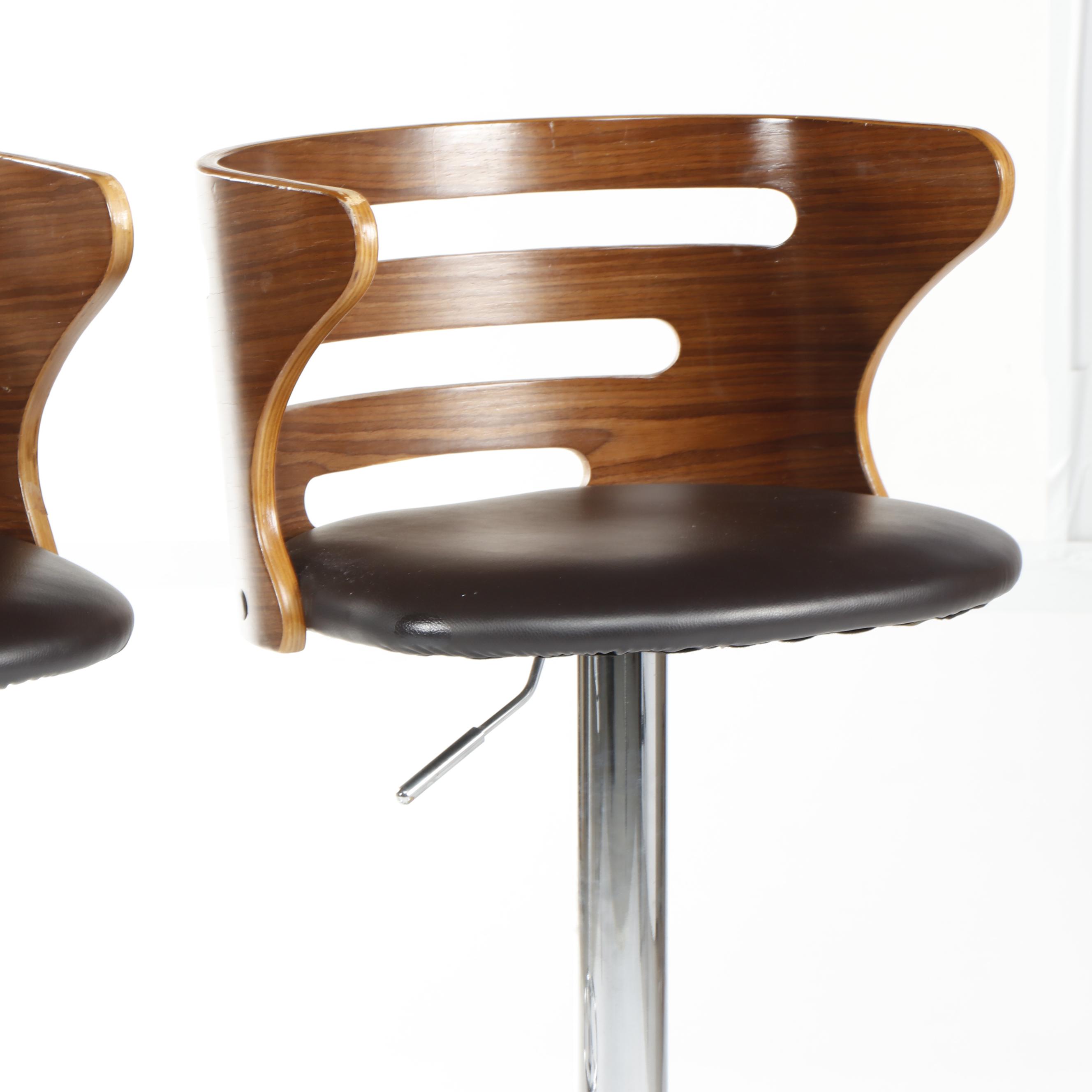 LumiSource "Cosi" Walnut and Faux Leather Barstools with Chrome Base